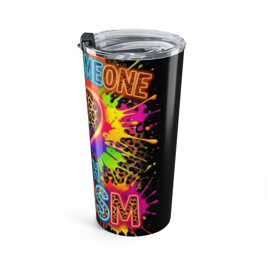 20oz Autism Awareness Tumbler — Love Someone With Autism Colorful Puzzle Heart Travel Mug