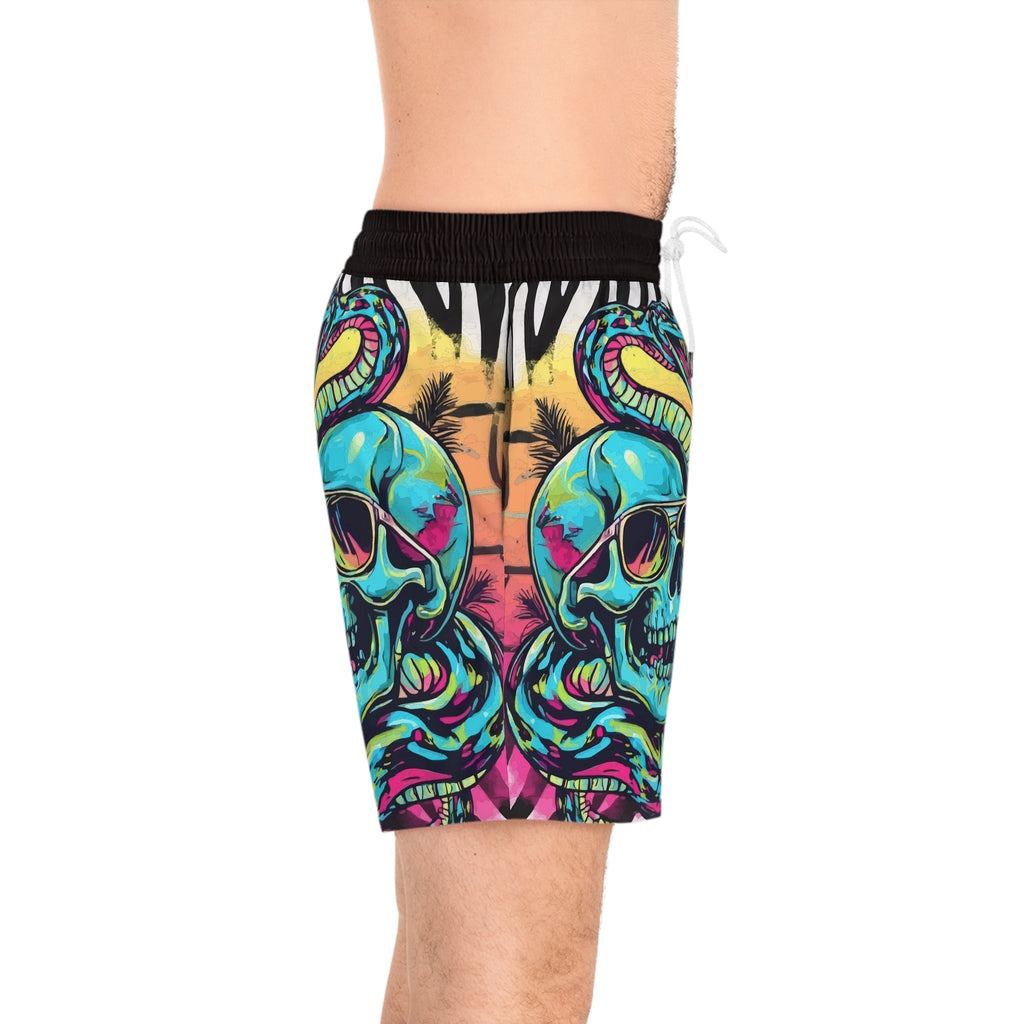 Men's Skull & Snake Swim Shorts — Neon Tropical Print