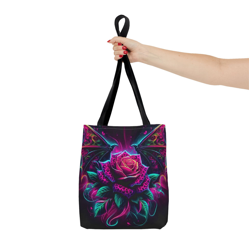 Neon Gothic Rose Tote Bag – Dragon Wings Floral AOP