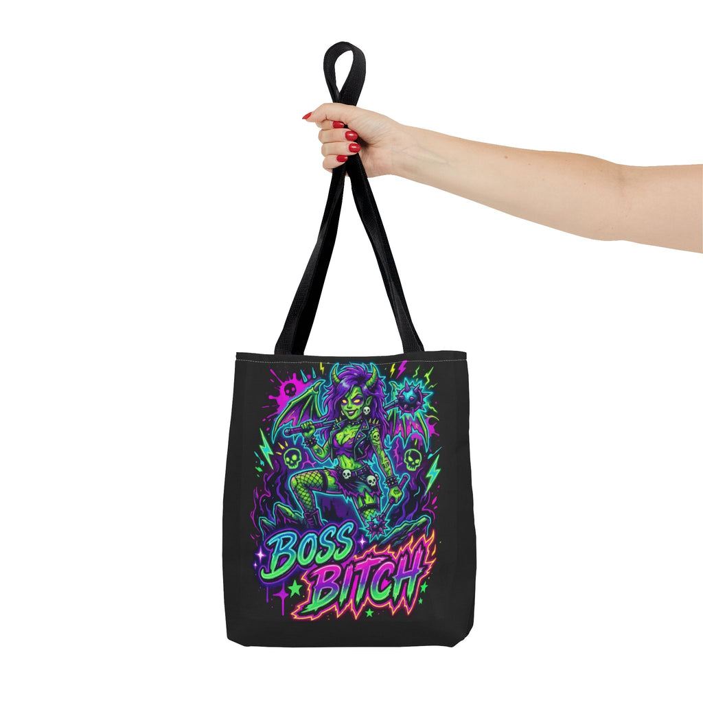 Tote — Neon Gothic 'Boss Bitch' Demoness Graphic Tote Bag