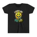 Youth Tee — "Living My Best Life" Smiley Drip Graphic