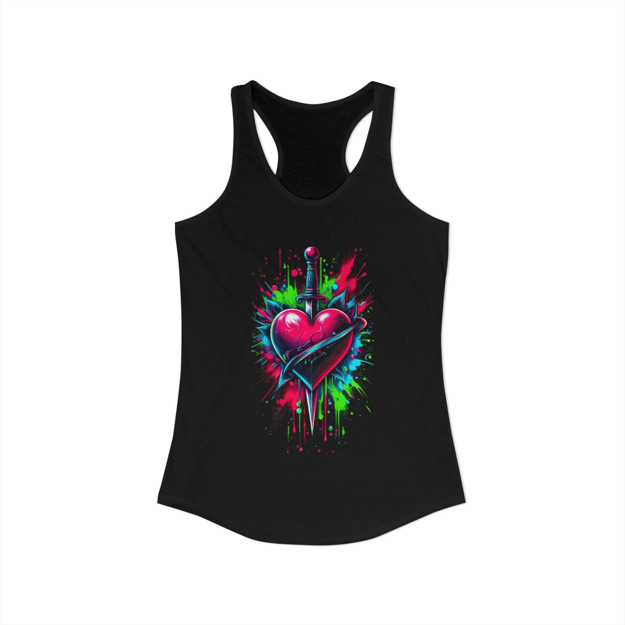 Women's Neon Heart & Dagger Racerback Tank Top