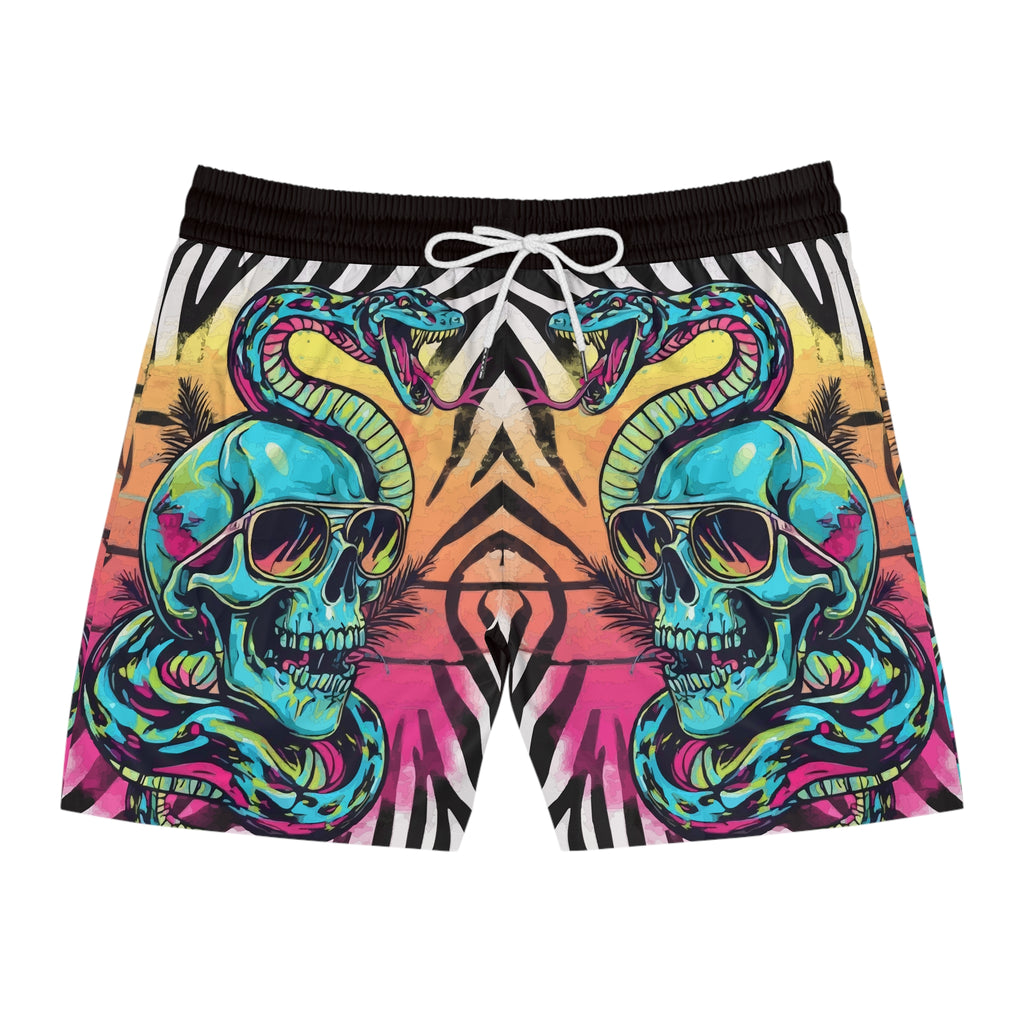 Men's Skull & Snake Swim Shorts — Neon Tropical Print