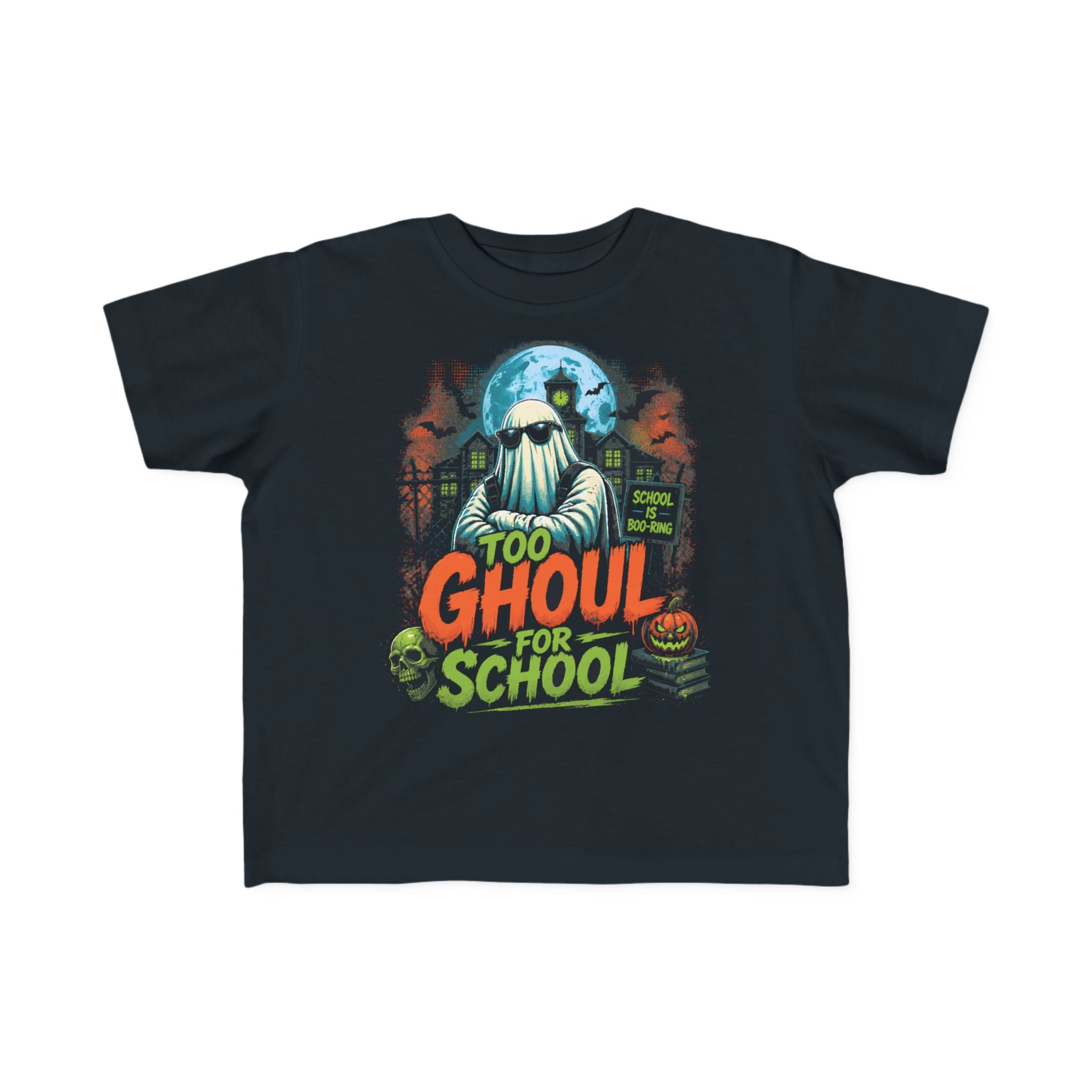 Toddler Halloween Tee — "Too Ghoul for School" Ghost Shirt
