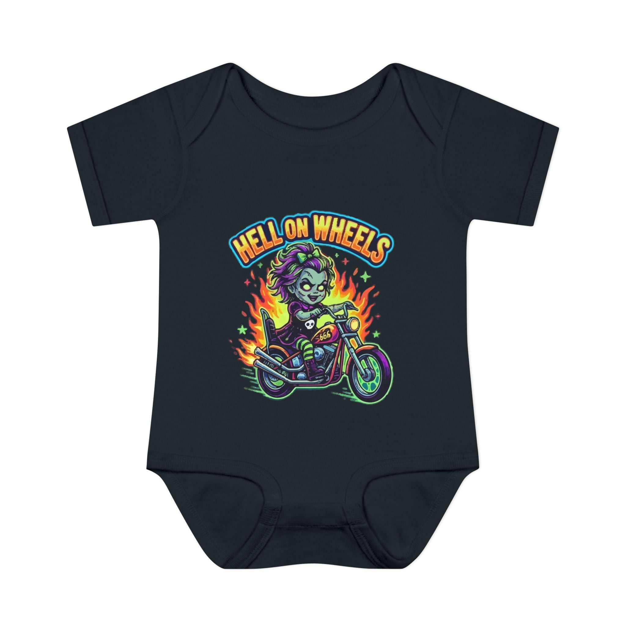 Infant Bodysuit — "Hell on Wheels" Baby Motorcycle Graphic Onesie