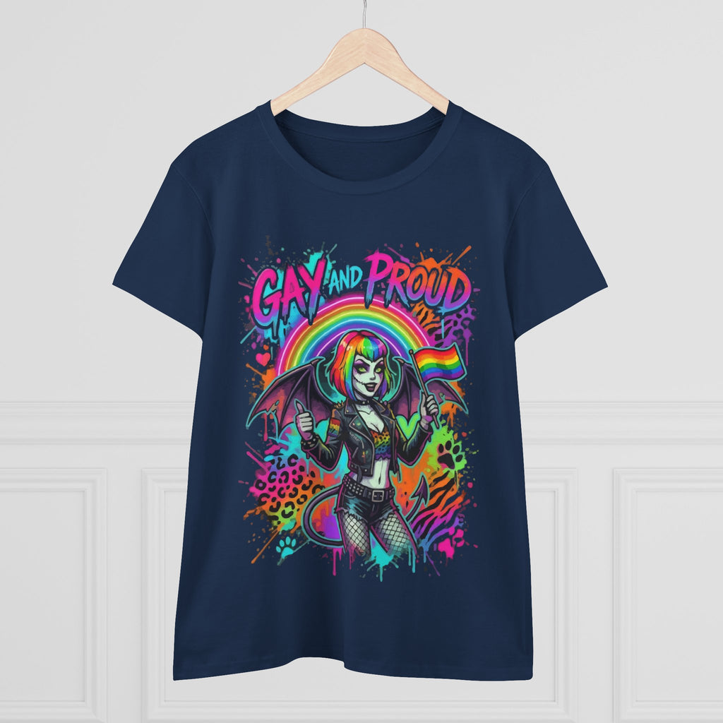 Gay and Proud Rainbow Goth Tee — Women's Pride Graphic T-Shirt