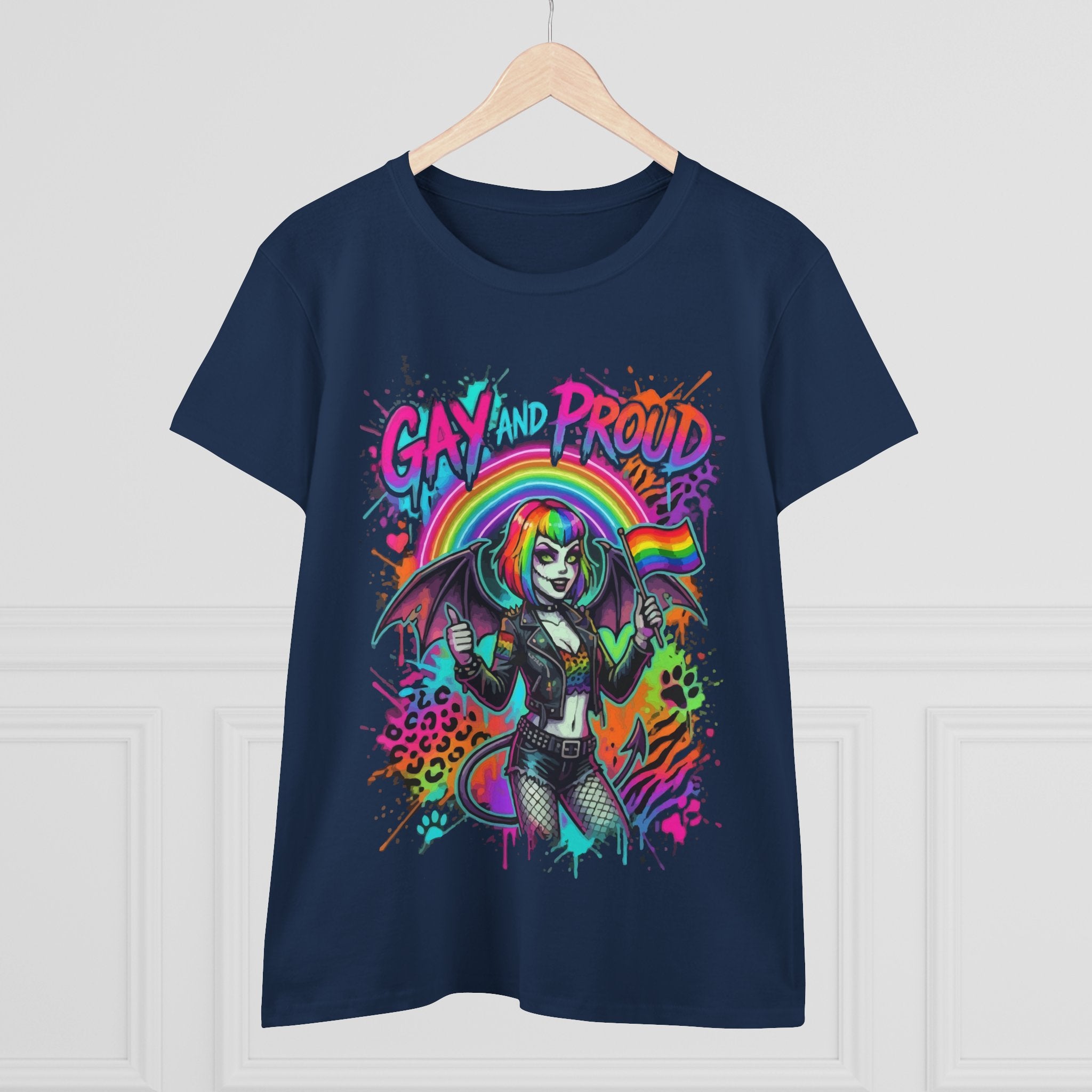 Gay and Proud Rainbow Goth Tee — Women's Pride Graphic T-Shirt