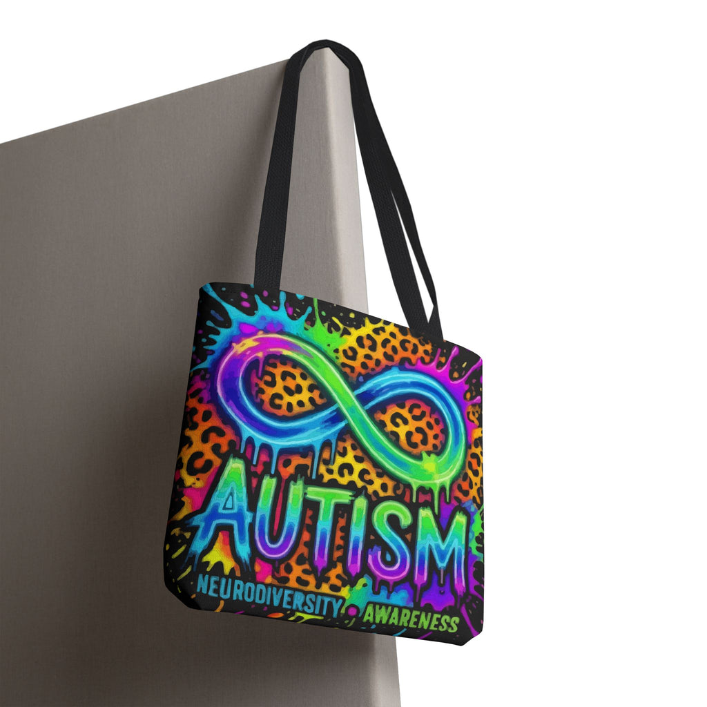 Autism Infinity Symbol Rainbow Leopard Tote Bag — Colorful Neurodiversity Support Tote