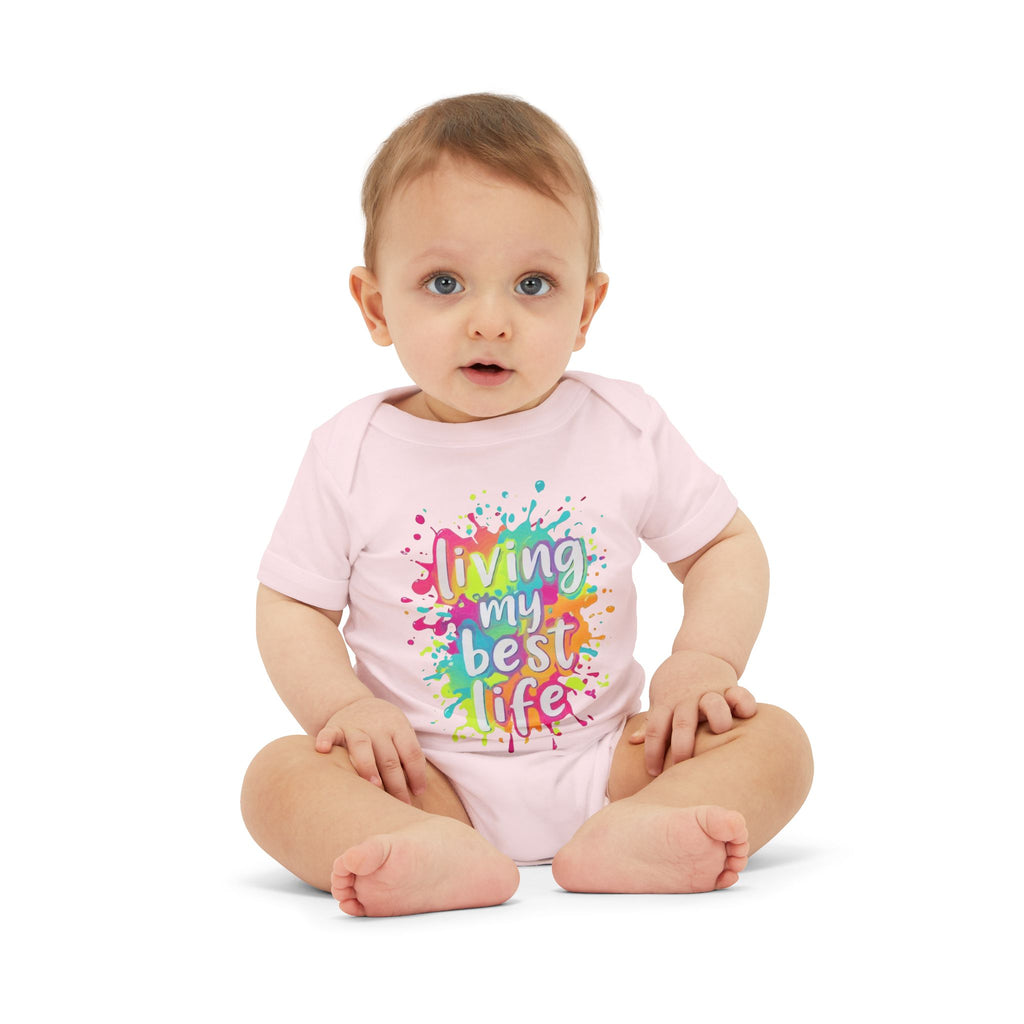 Infant One-Piece – "Living My Best Life" Colorful Splash Baby Bodysuit