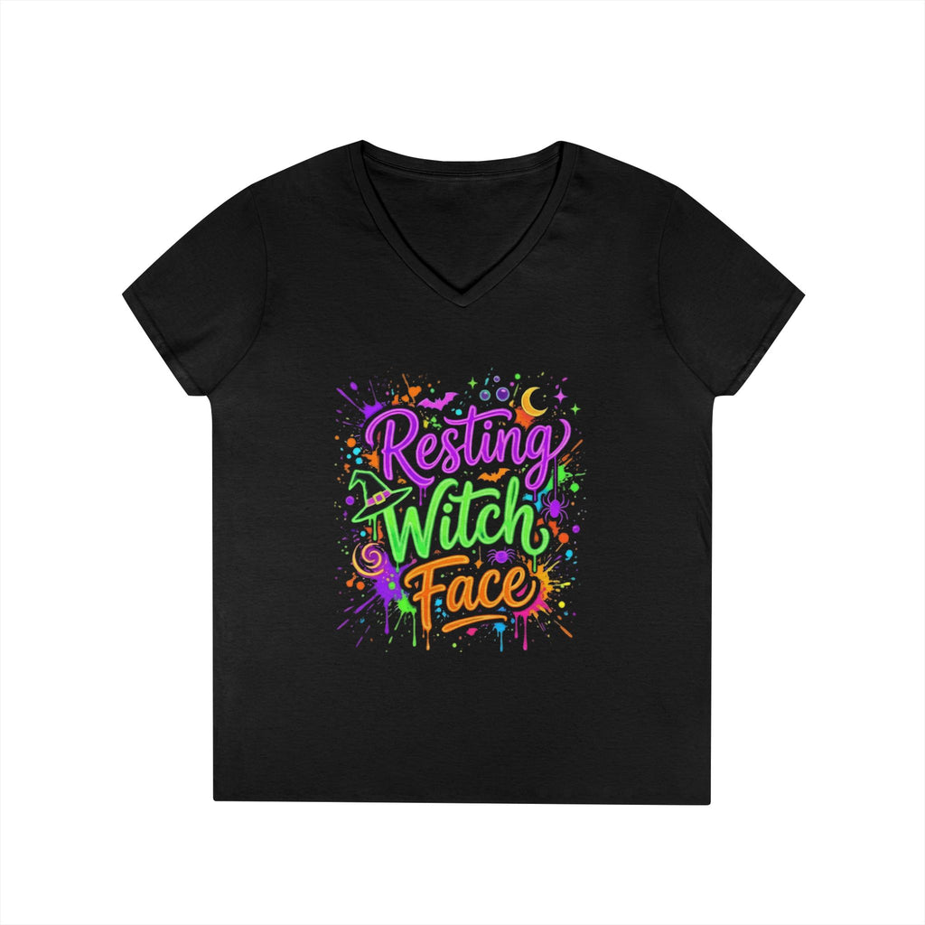 Resting Witch Face Ladies' V-Neck T-Shirt — Halloween Witch Graphic Tee
