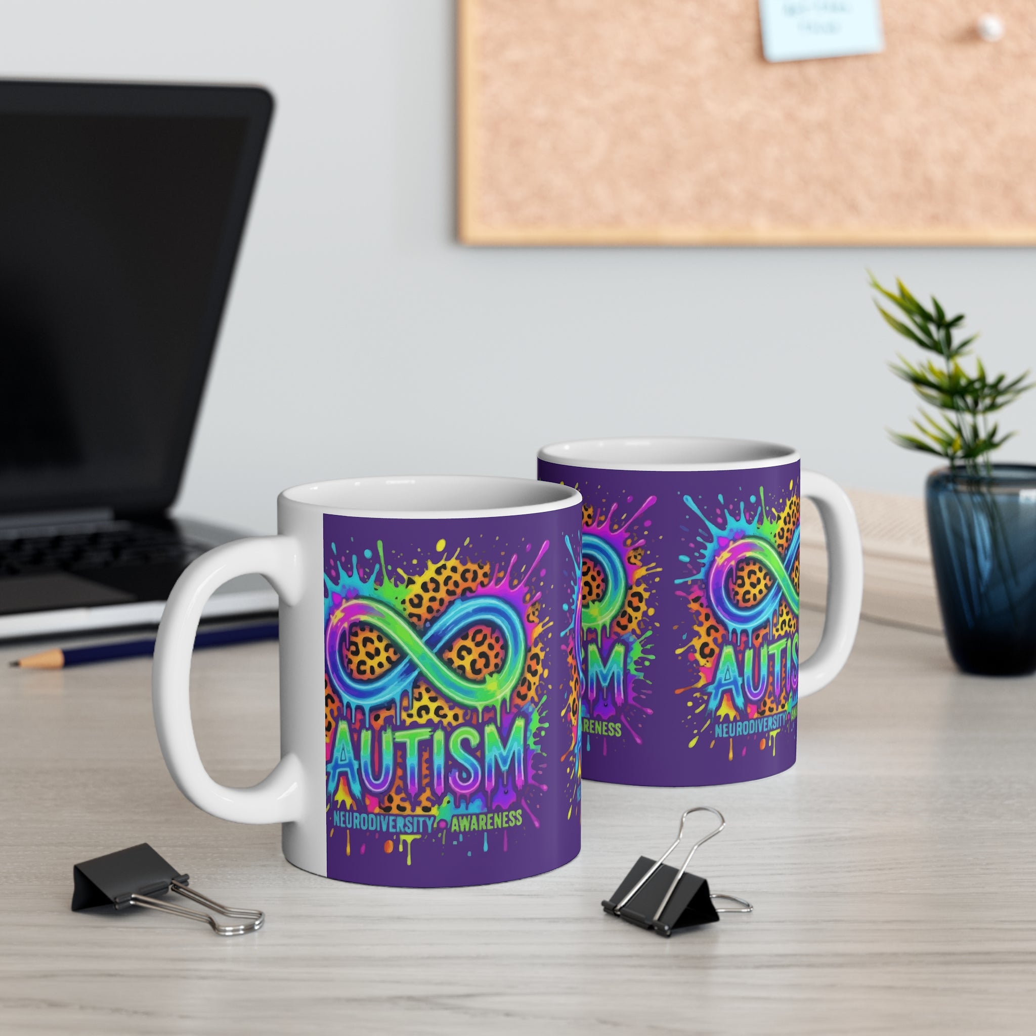 Autism Neurodiversity Awareness Mug — Rainbow Infinity Leopard Design (11oz)