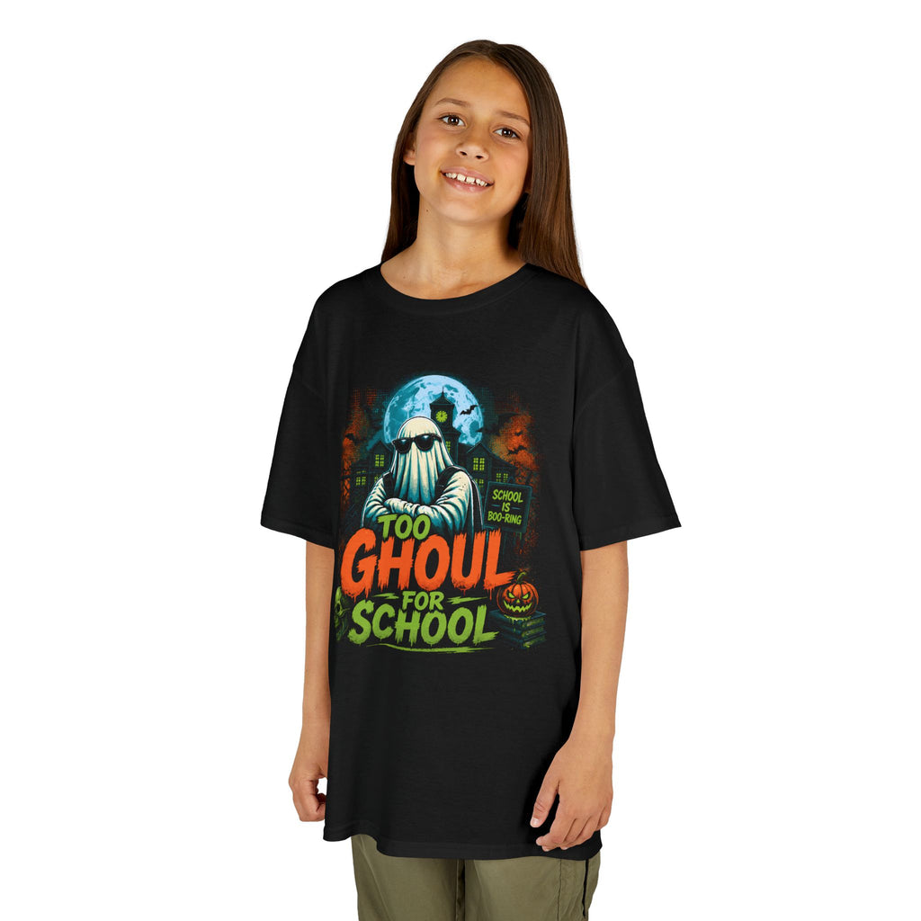 Kids T-Shirt — “Too Ghoul for School” Halloween Ghost Tee