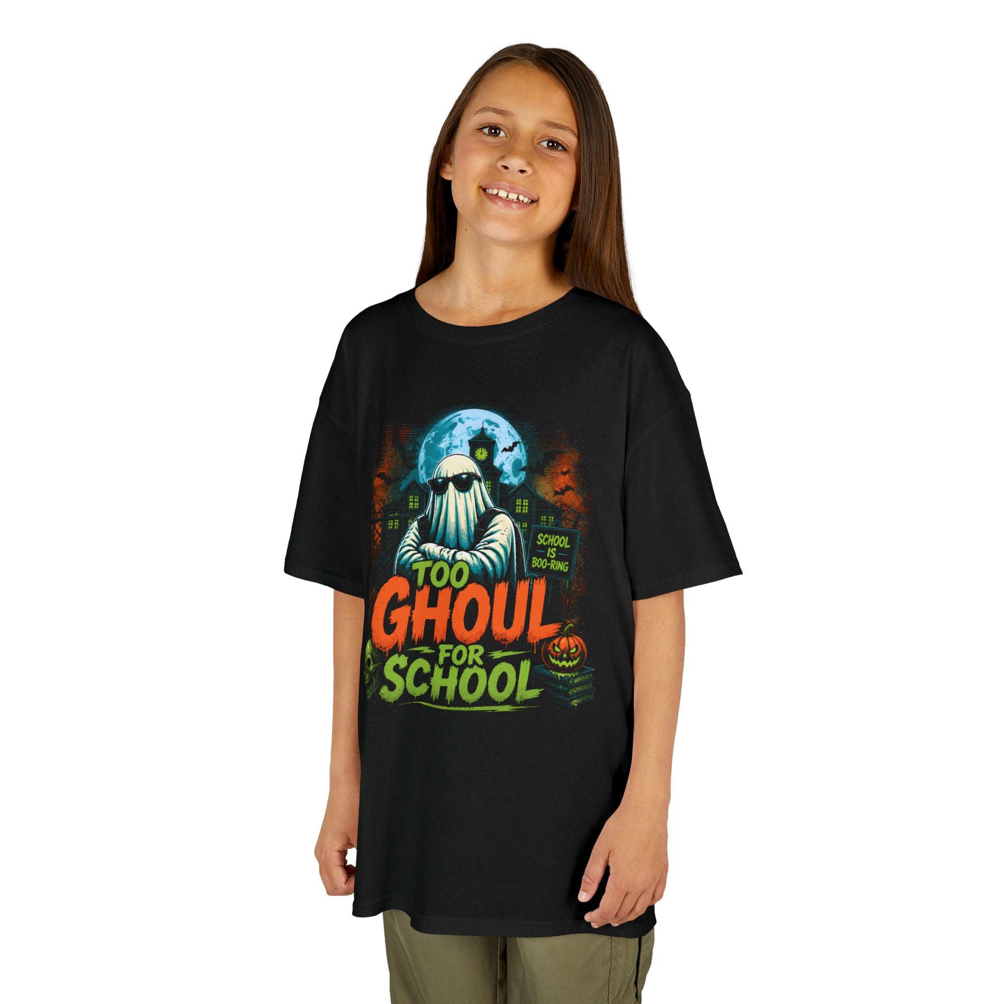 Kids T-Shirt — “Too Ghoul for School” Halloween Ghost Tee