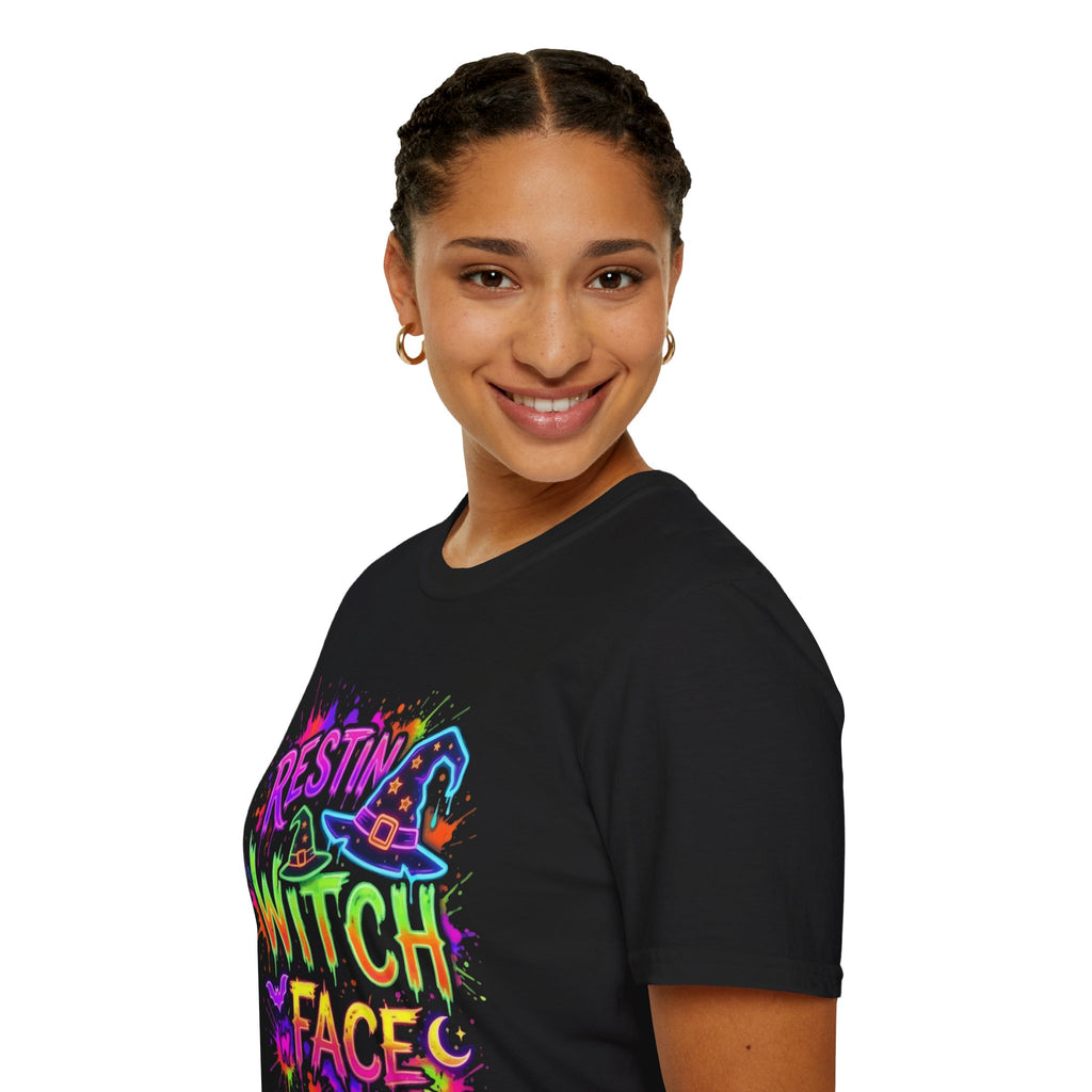 Restin' Witch Face T-Shirt — Colorful Halloween Witch Graphic Tee