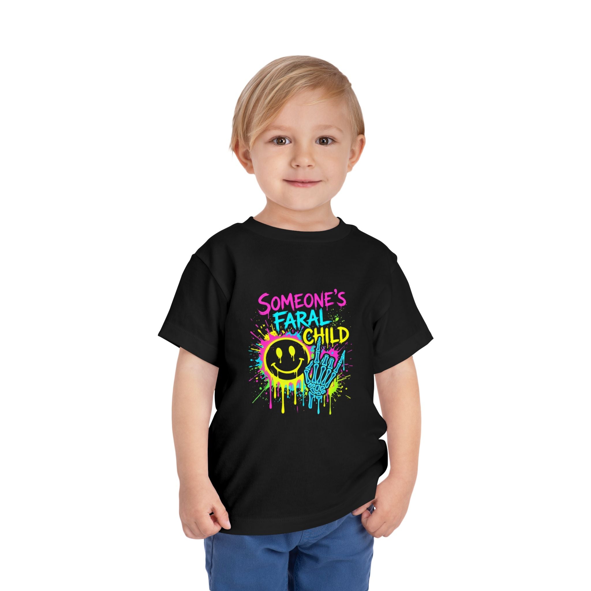 Toddler Tee — "Someone's Faral Child" Neon Drip Smiley Graphic