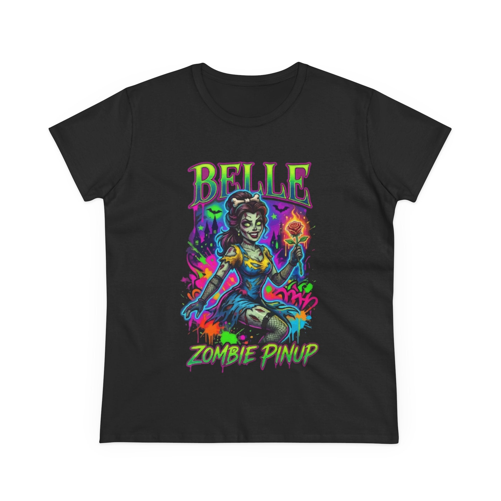 Zombie Pinup Tee — "Belle" Neon Horror Vintage Womens T-Shirt