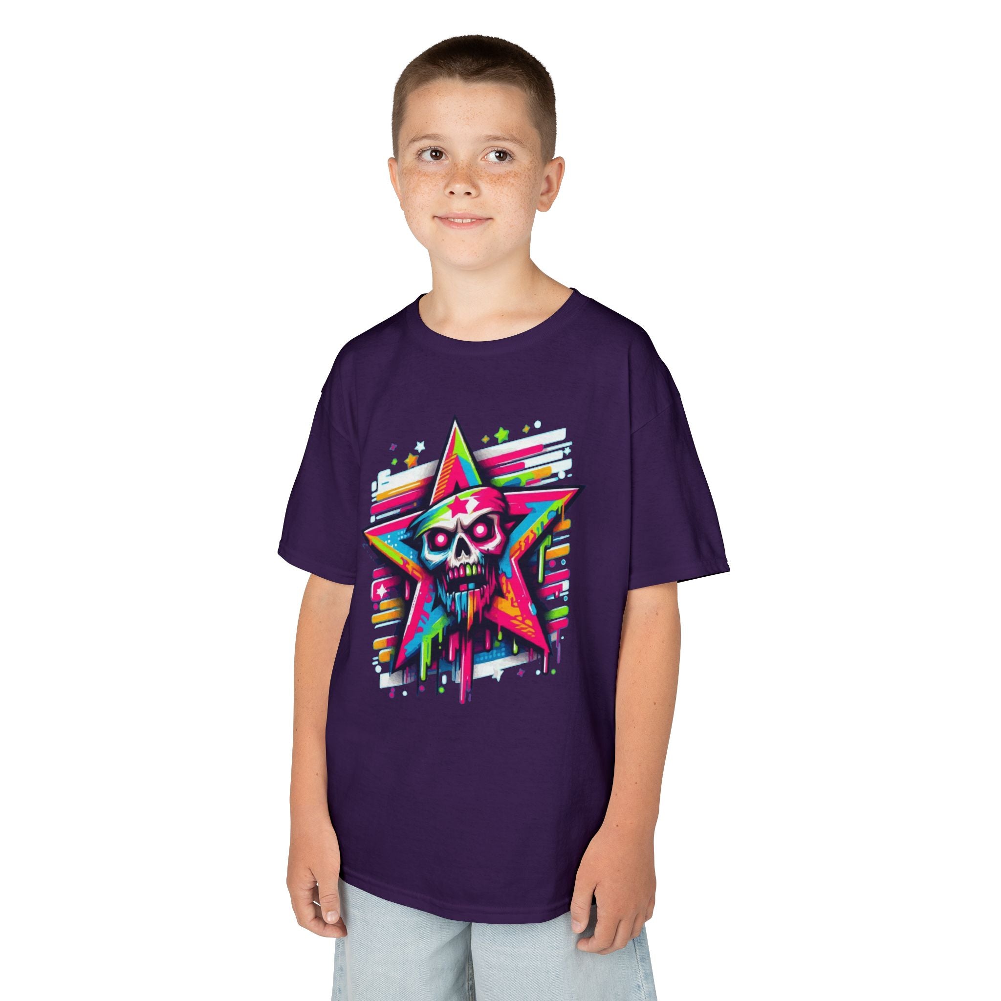 Kids T-Shirt — Neon Drip Zombie Star Graphic Tee