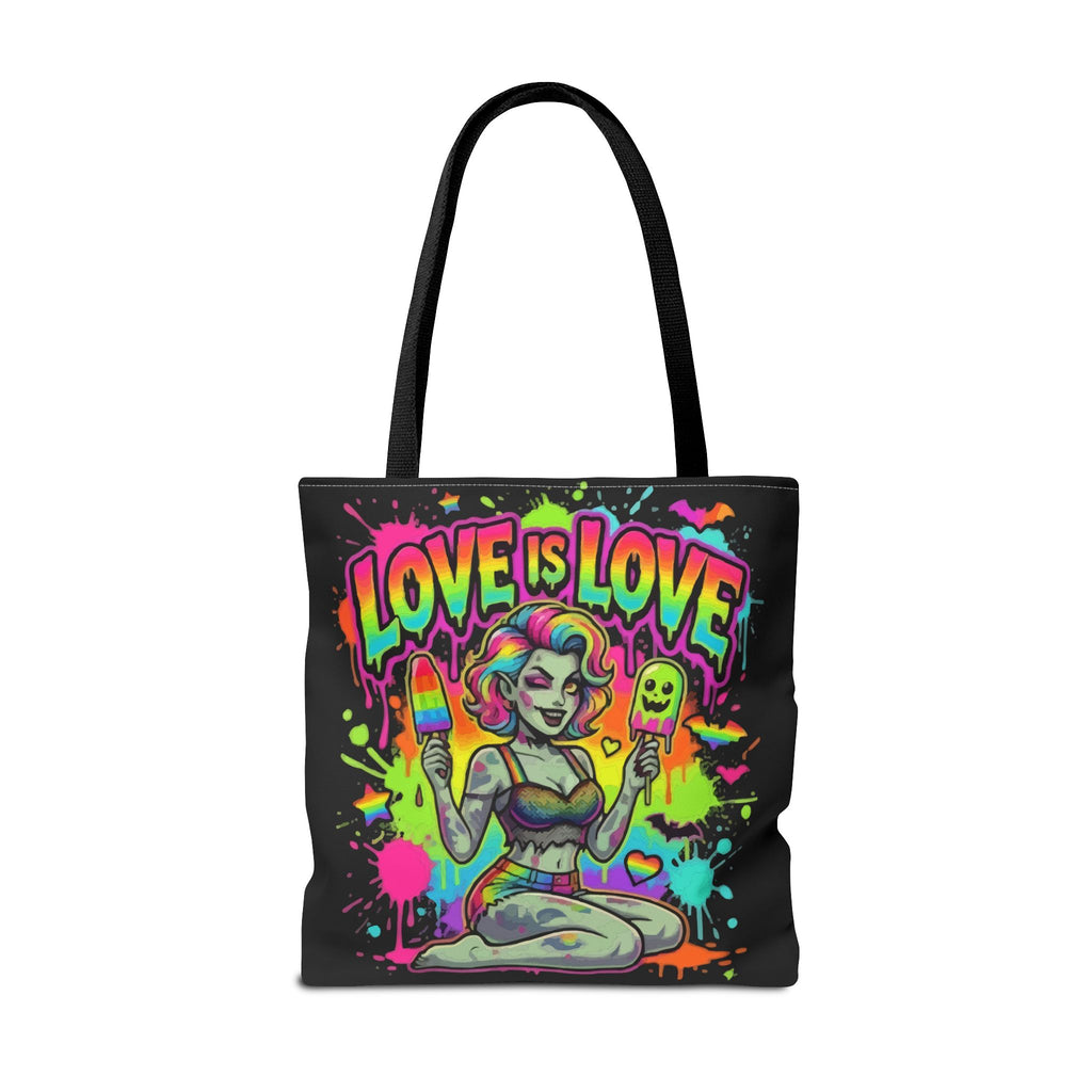 Love Is Love Neon Pride Tote Bag — Colorful Retro Pin-Up LGBTQ+ Canvas Tote