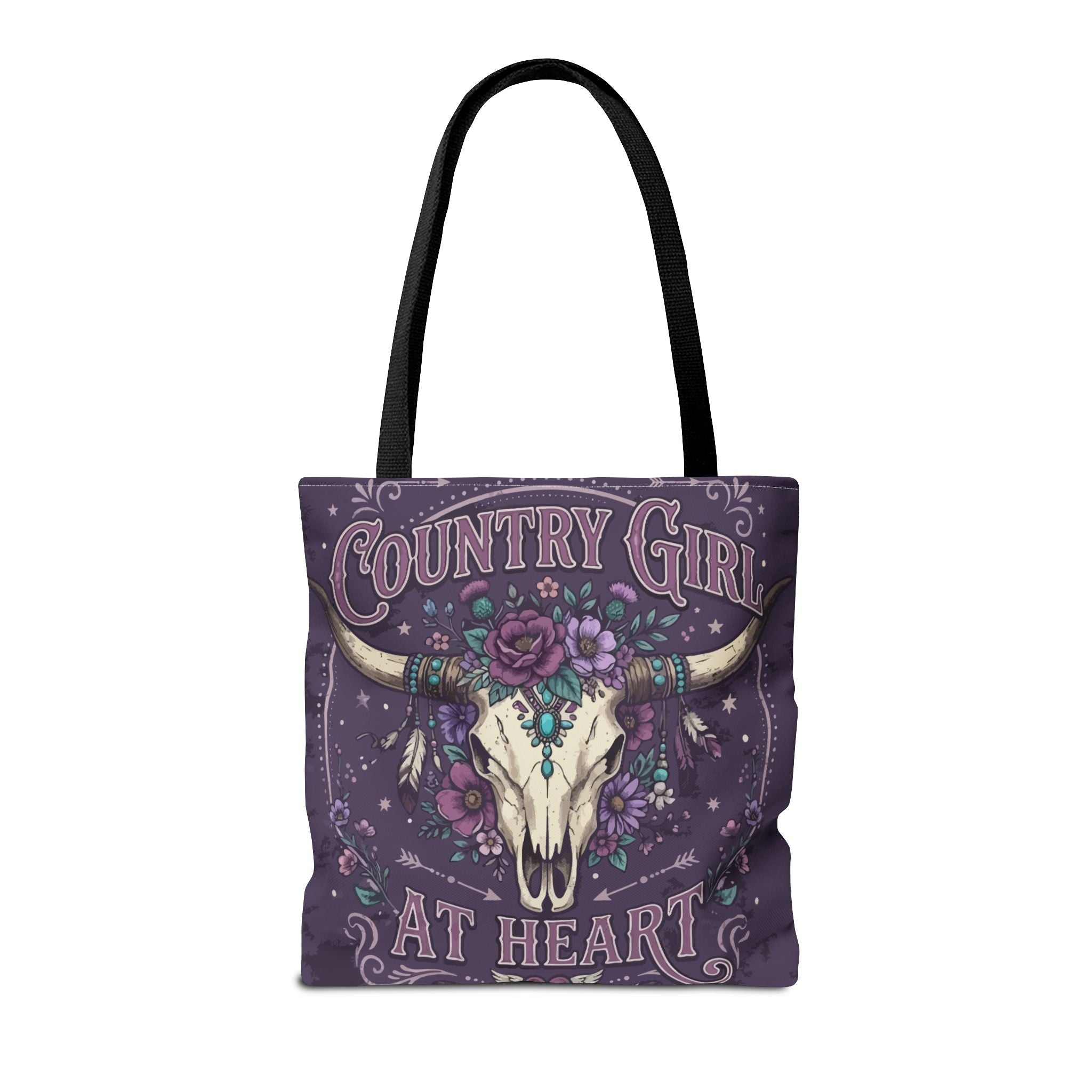 Country Girl at Heart Tote Bag — Floral Bull Skull All-Over Print