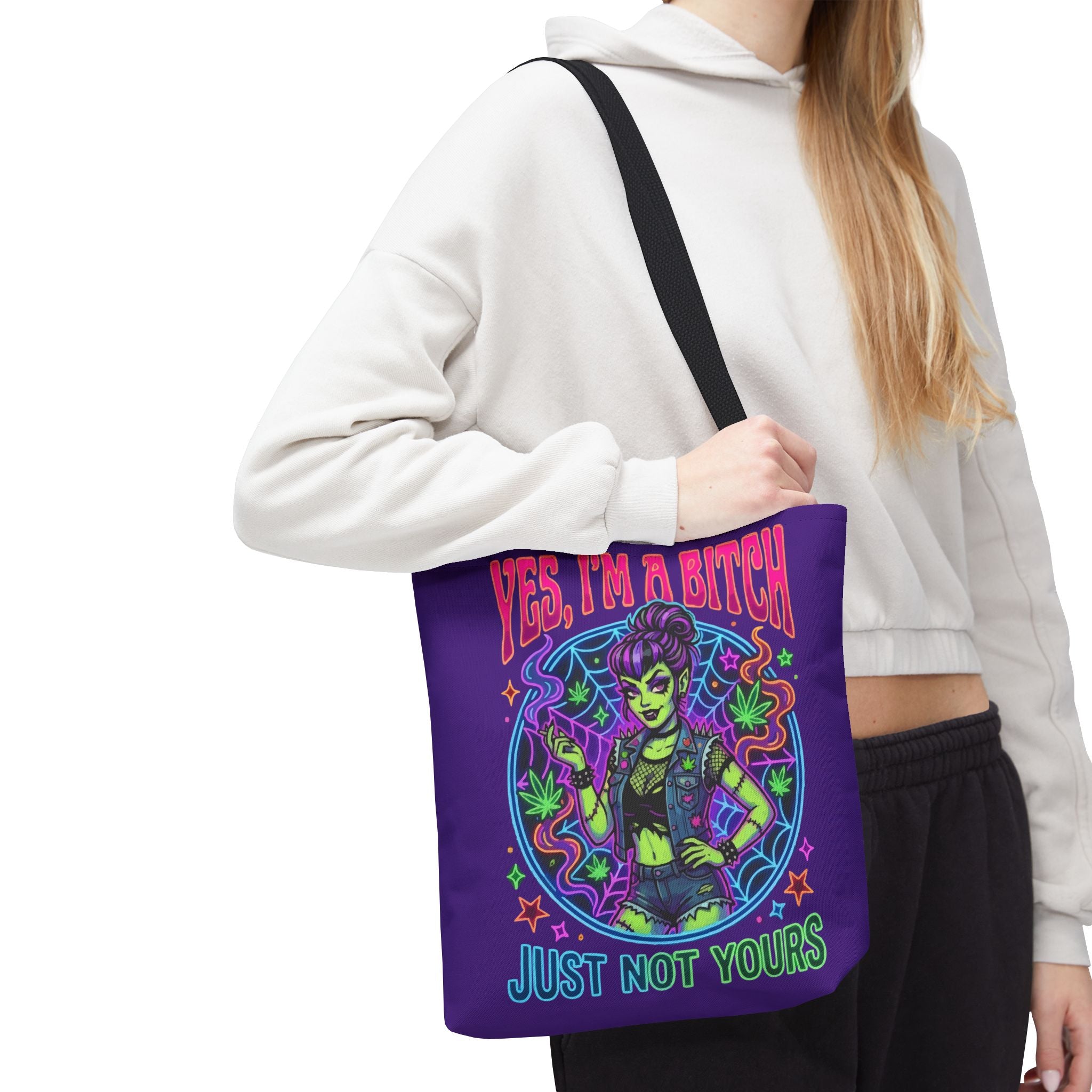 Tote Bag — "Yes I'm a Bitch (Just Not Yours)" Neon Witch Graphic