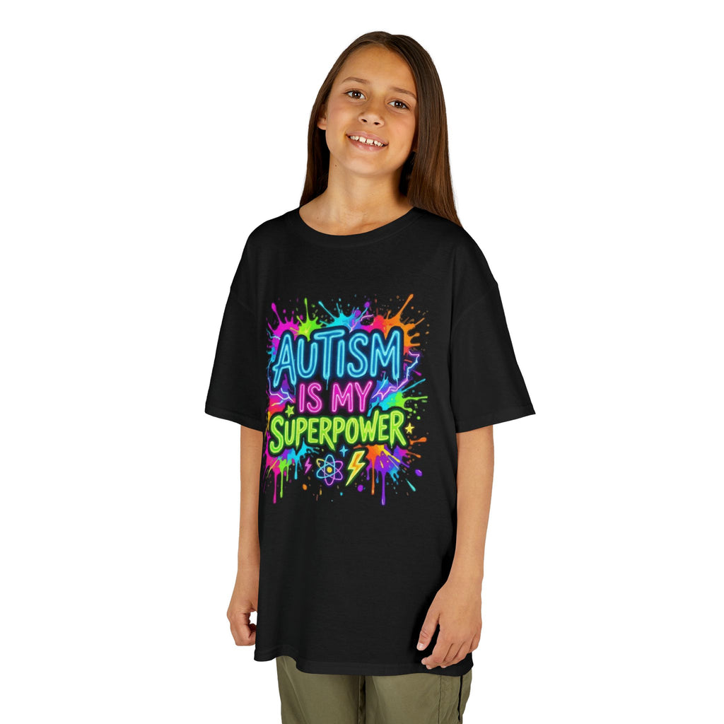 Kids T-Shirt — "Autism Is My Superpower" Colorful Puzzle Splash Tee