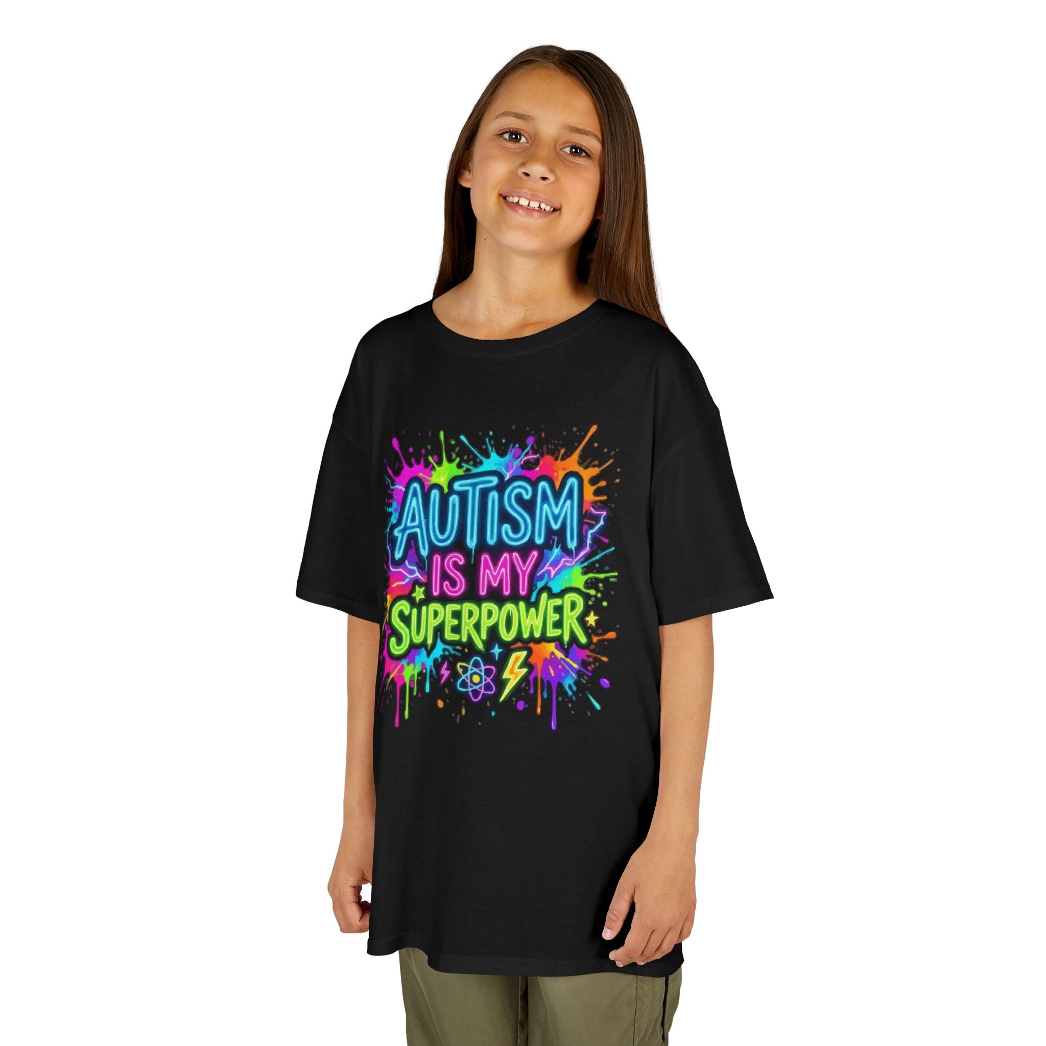 Kids T-Shirt — "Autism Is My Superpower" Colorful Puzzle Splash Tee