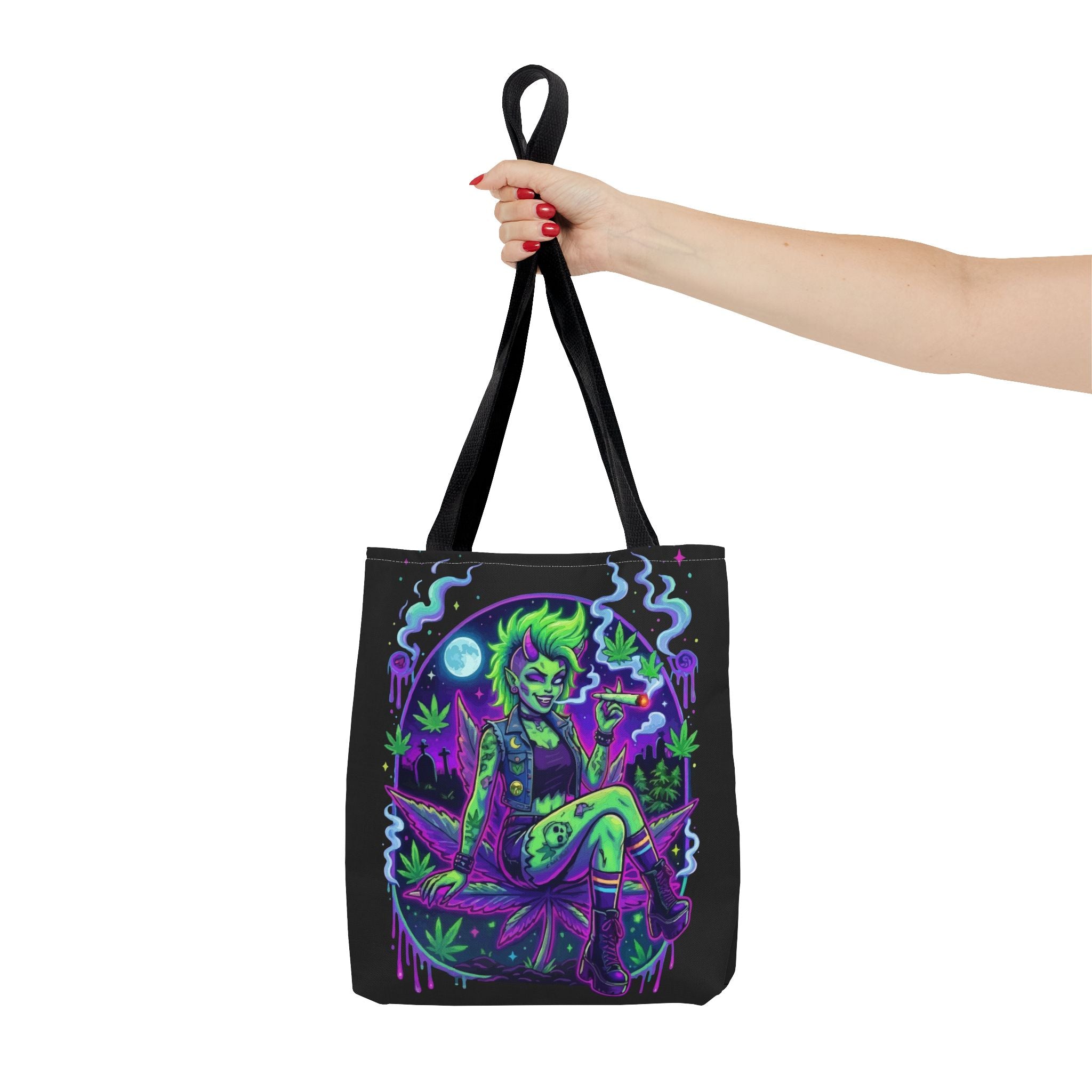 Neon Cannabis Tote Bag – Gothic Stoner Goth AOP Carryall