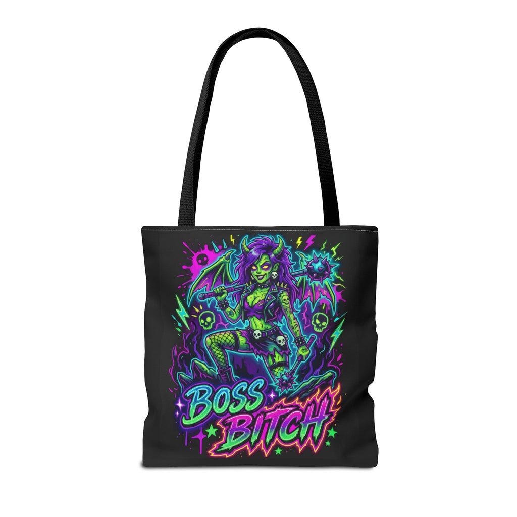Tote — Neon Gothic 'Boss Bitch' Demoness Graphic Tote Bag
