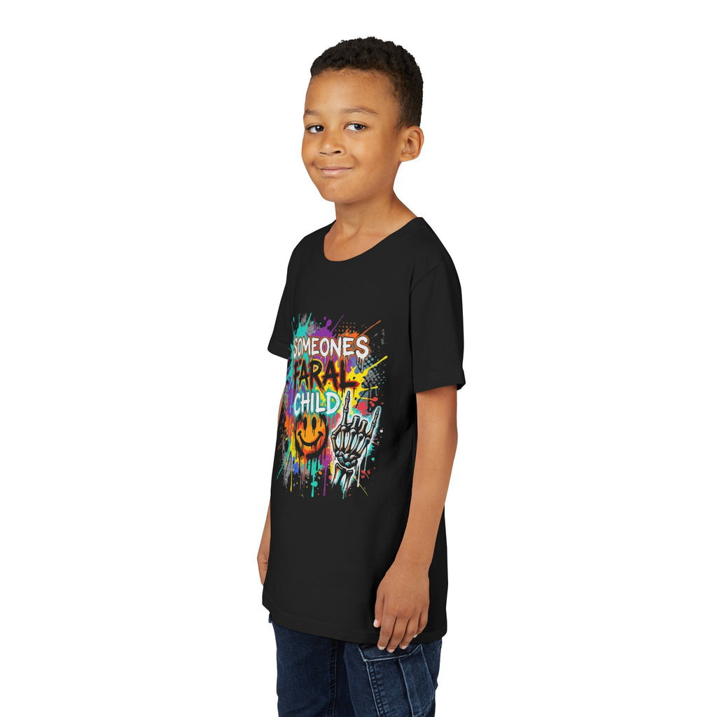 Youth Tee — "Someone's Feral Child" Colorful Graffiti Skull Design