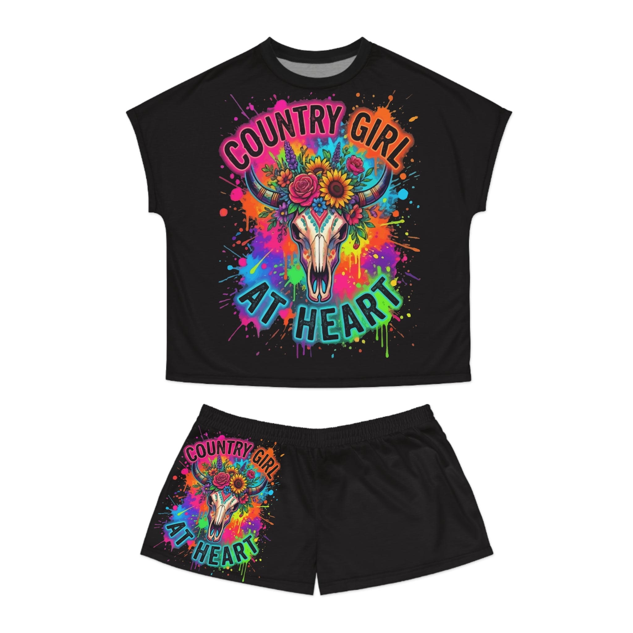 Country Girl At Heart Pajama Set — Women's Short Sleep Tee & Shorts
