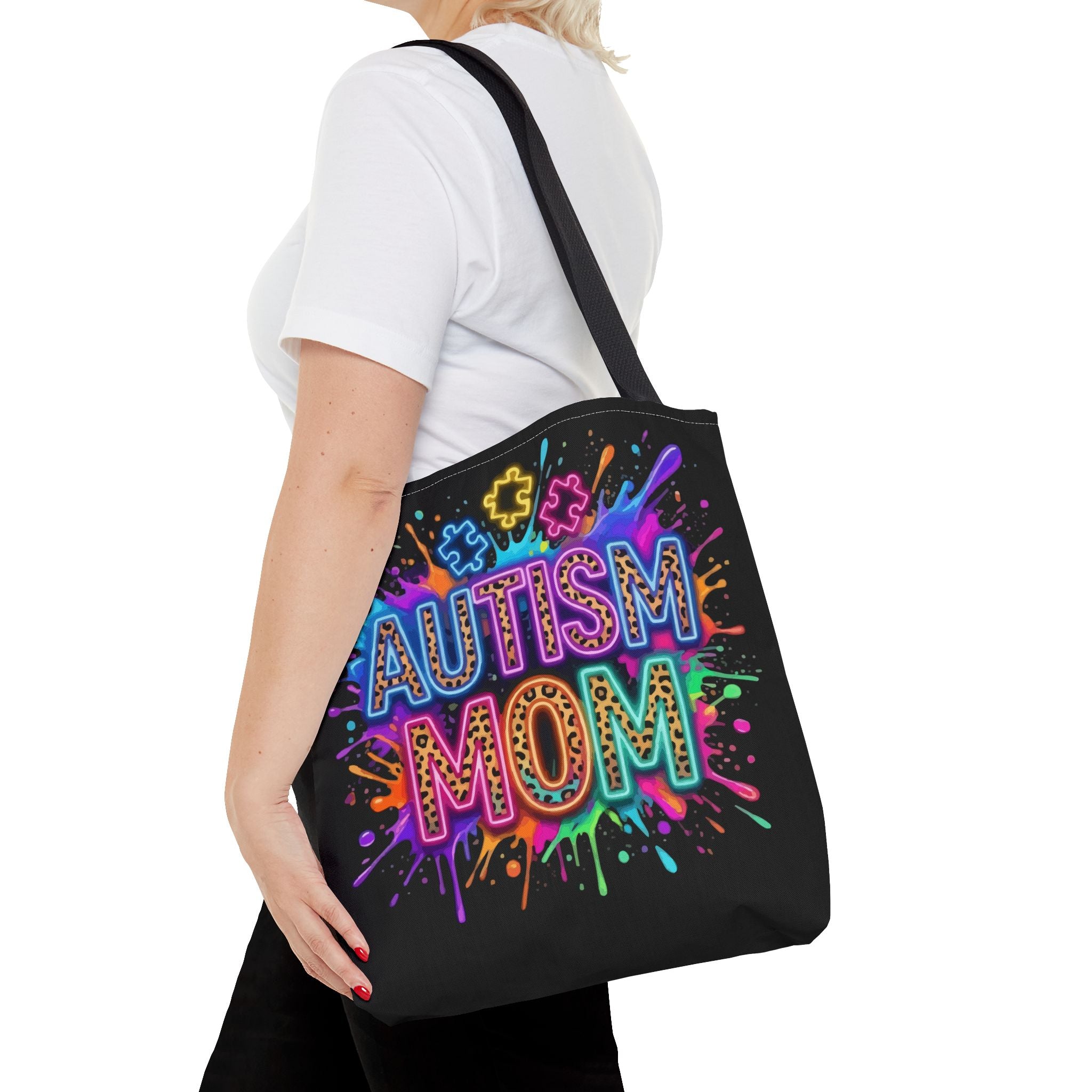 Autism Mom Tote Bag — Colorful Puzzle Piece Awareness Shopper
