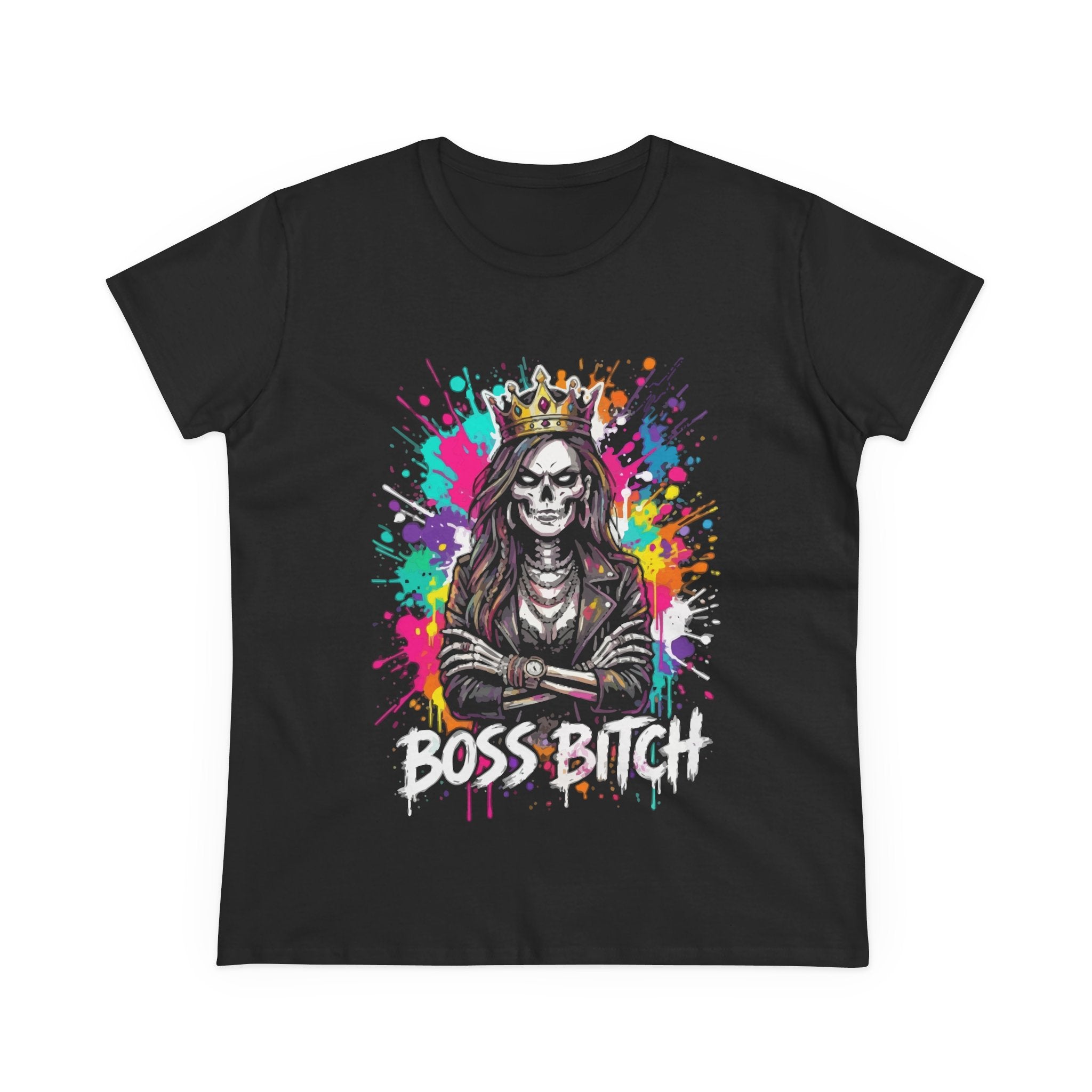 Boss Bitch Women's Tee - Skull Queen Graphic Cotton Shirt