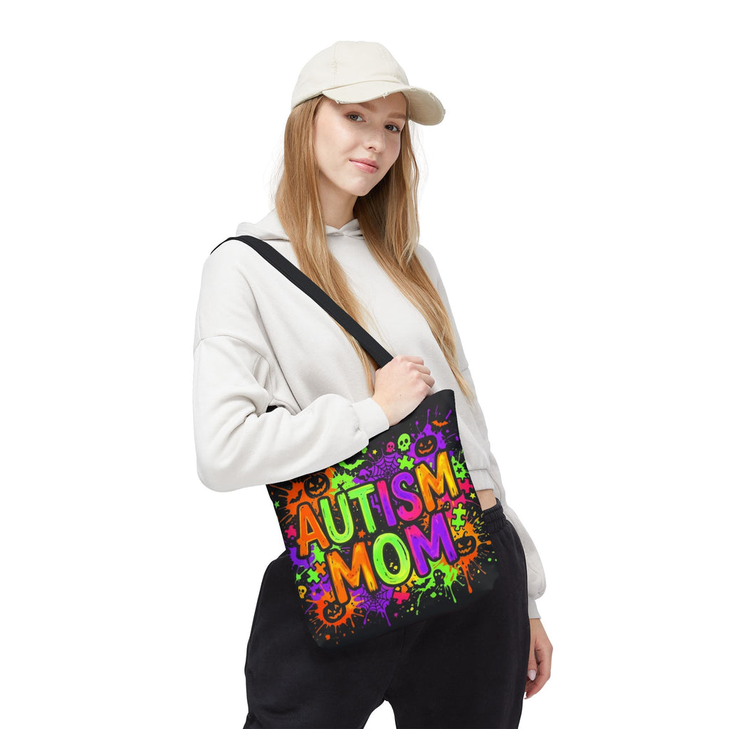Autism Mom Tote Bag — Colorful Neon Halloween Awareness Shopper