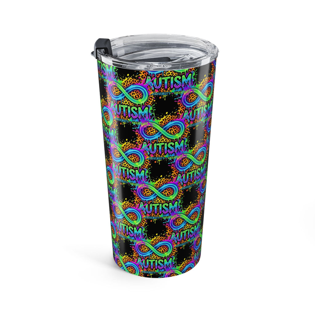 Autism Awareness Infinity 20oz Tumbler — Colorful Puzzle Ribbon Travel Cup