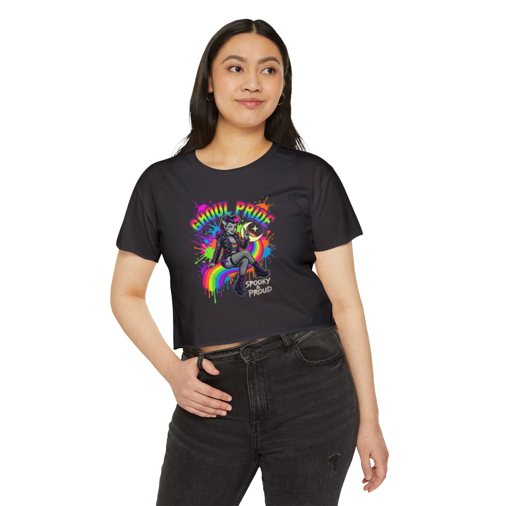 Spooky Proud Pride Crop Top — Rainbow Gothic Festival Tee
