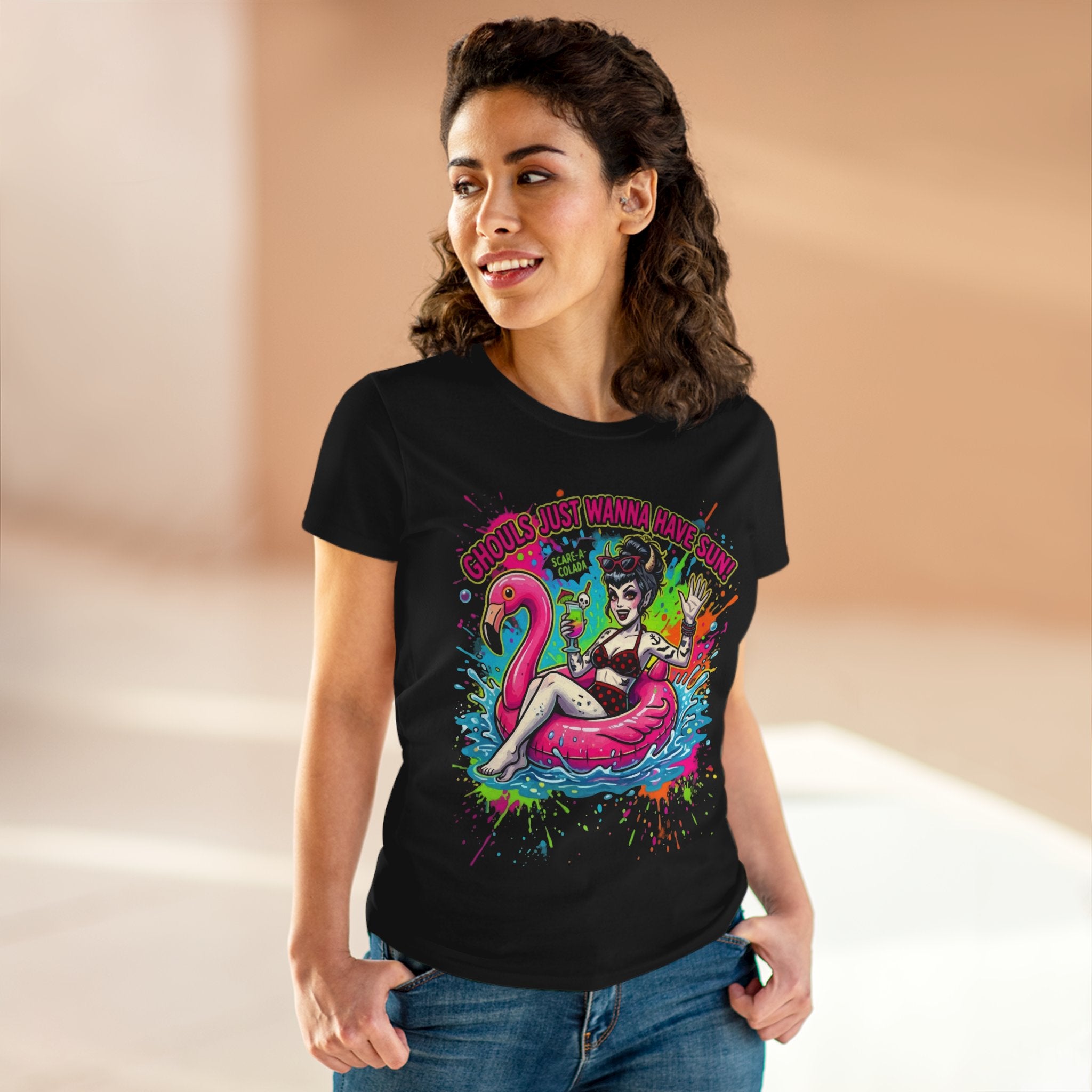 Ghoul's Just Wanna Have Sun Tee — Retro Pinup Goth Flamingo Summer Shirt
