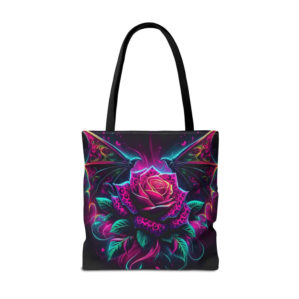 Neon Gothic Rose Tote Bag – Dragon Wings Floral AOP