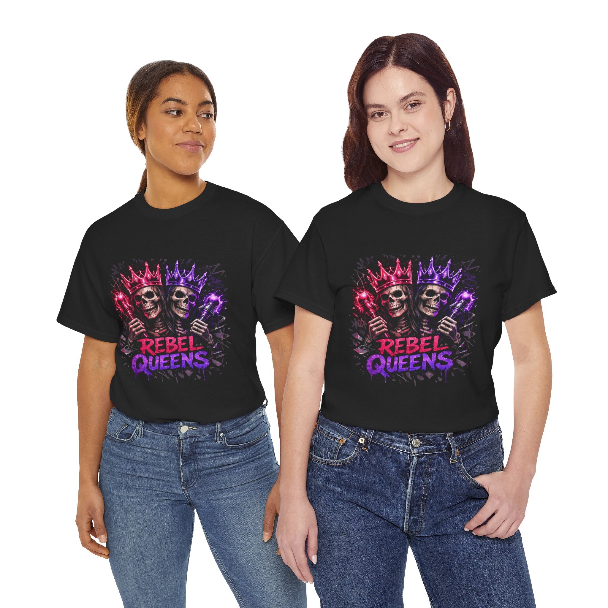 Rebel Queens Skull Tee – Neon Gothic Crown Graphic T-Shirt