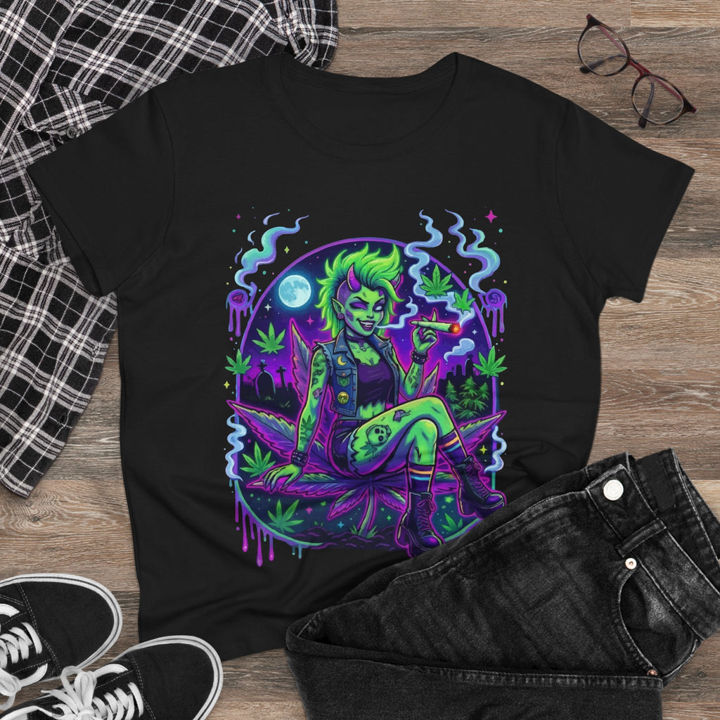 Punk Tee — Neon Goth Girl Smoking Top