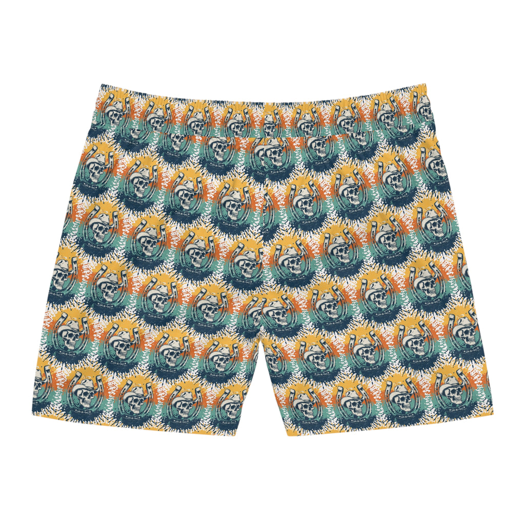 Skull Cowboy Swim Shorts – Retro Horseshoe Beach Trunks