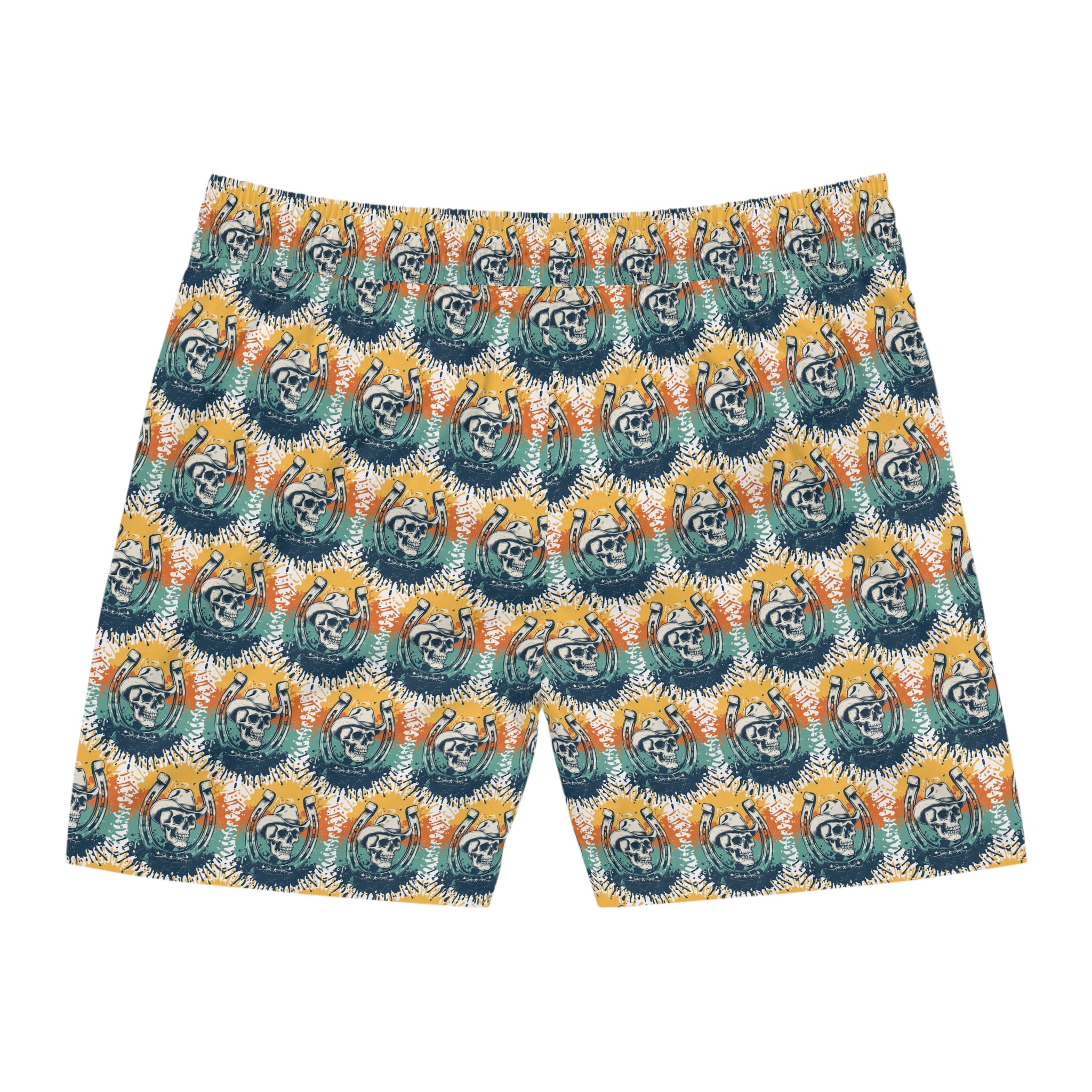 Skull Cowboy Swim Shorts – Retro Horseshoe Beach Trunks