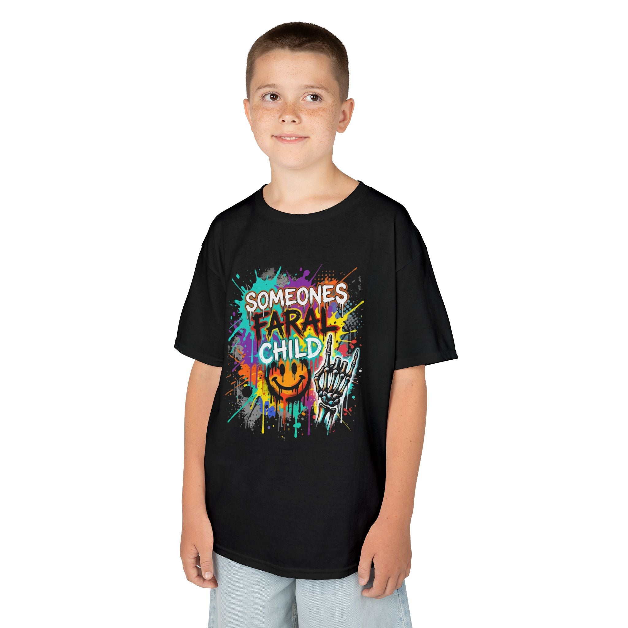 Kids T-Shirt — "Someone's A Frail Child" Colorful Halloween Skull Graphic