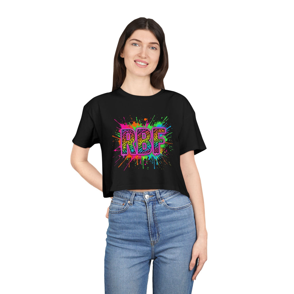 RBF Neon Splatter Crop Tee — Bold Rainbow Graphic Women’s Crop Top