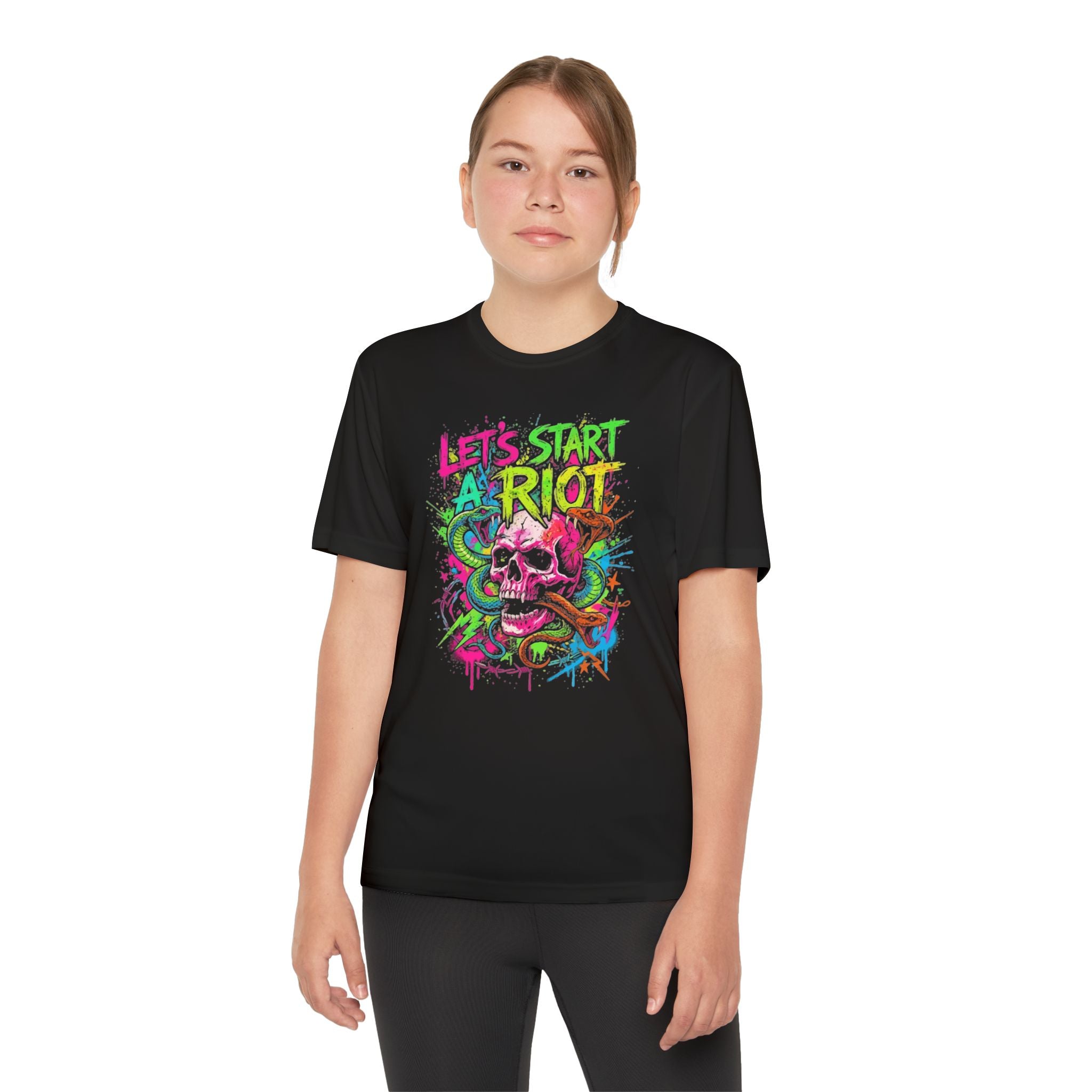 Youth Riot Skull Tee — "Let’s Start a Riot" Neon Graphic