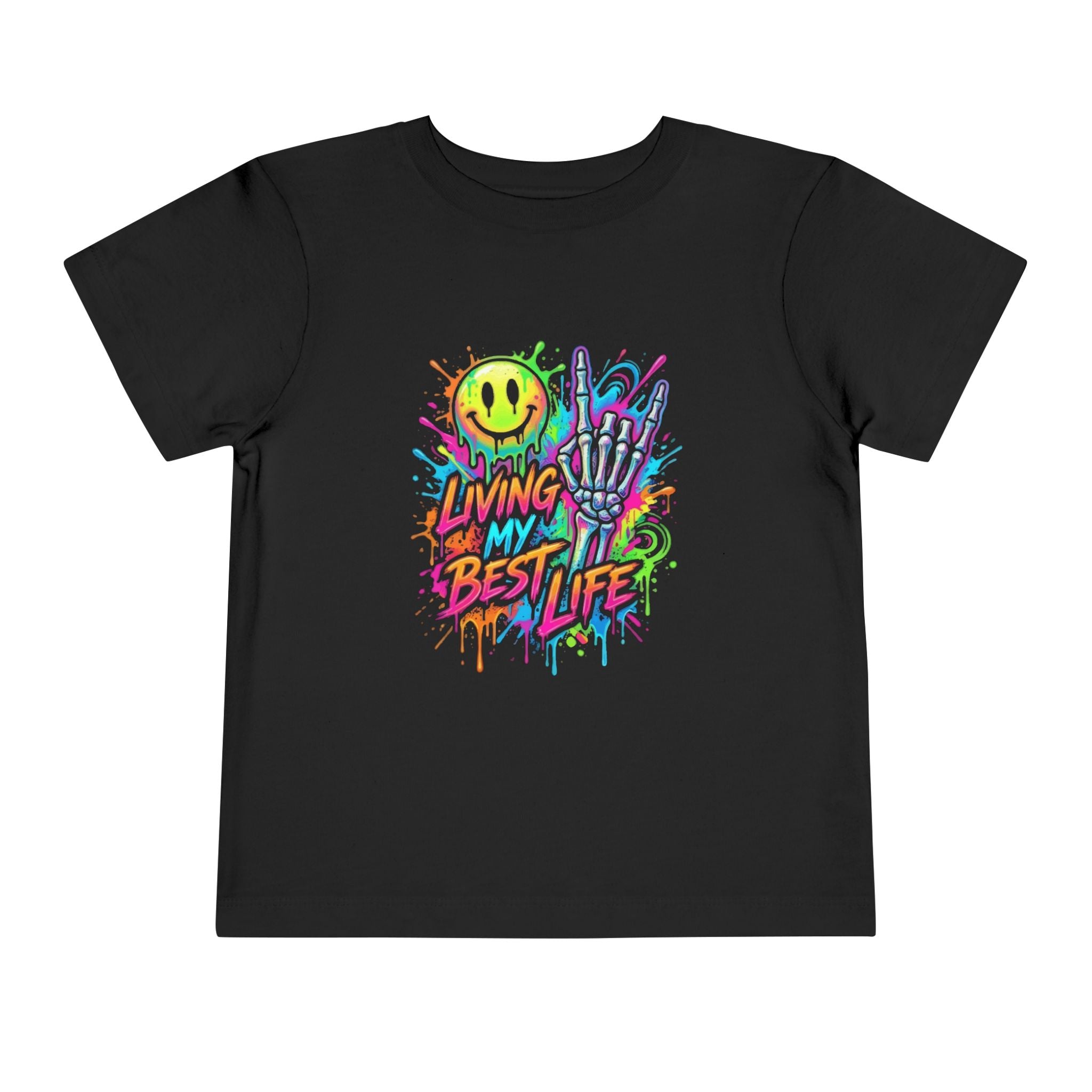 Toddler Tee - 'Living My Best Life' Neon Graffiti Smile & Peace Sign
