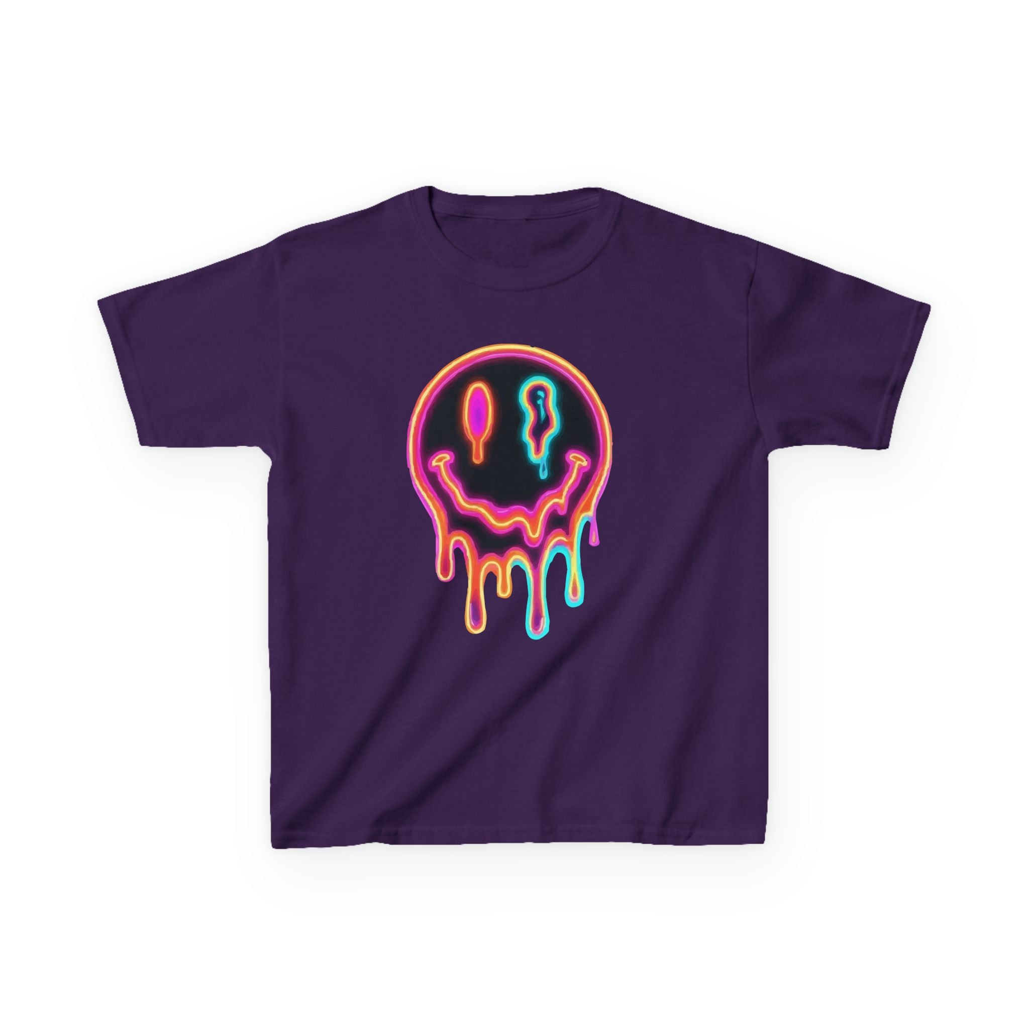 Kids Neon Drip Smiley T-Shirt — Colorful Melting Emoji Tee for Boys & Girls
