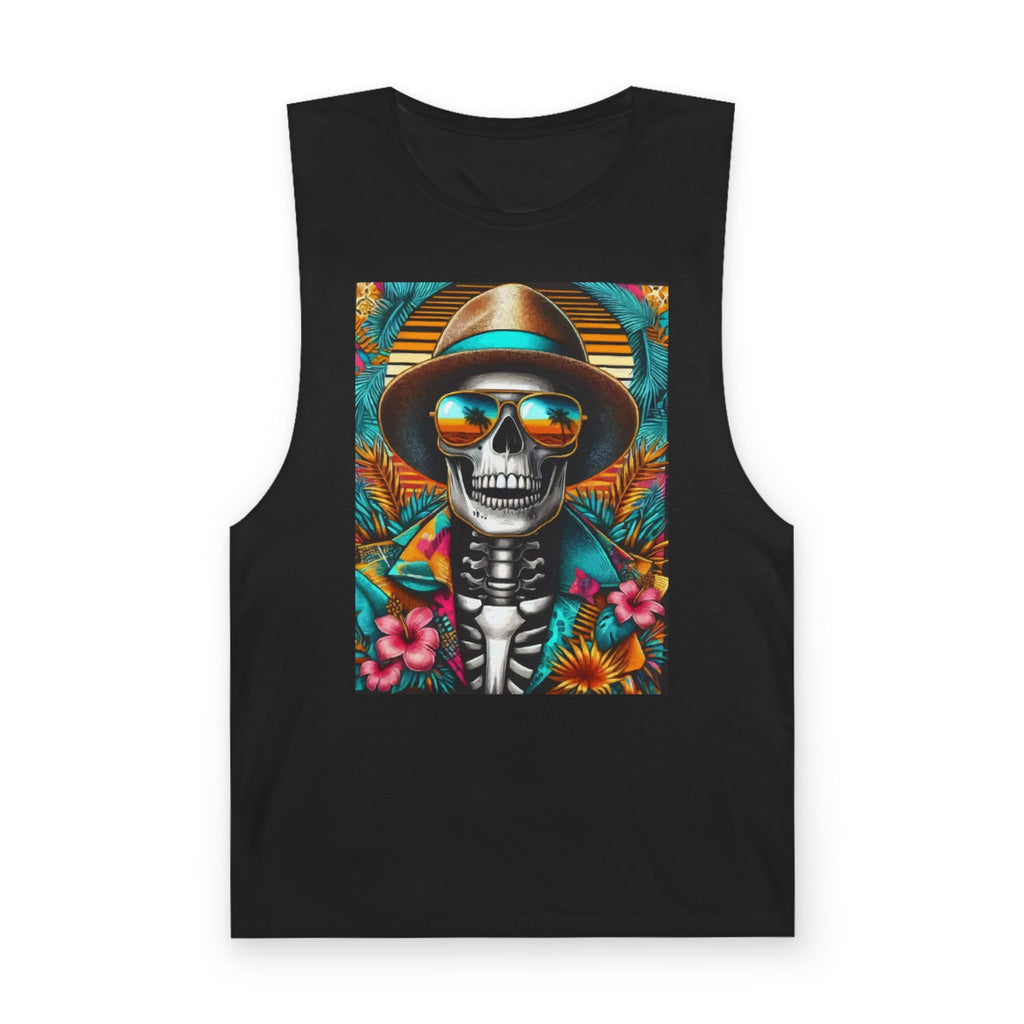 Skeleton Sun Hat Tank Top — Tropical Day of the Dead Skull Graphic Tank