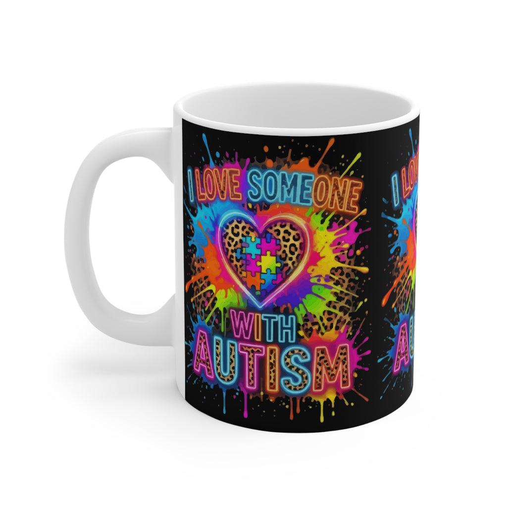 Autism Awareness Mug - "I Love Someone With Autism" Rainbow Puzzle Heart 11oz