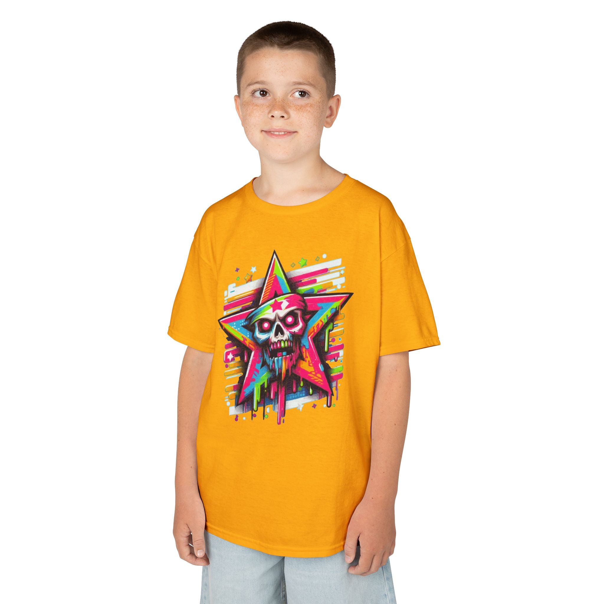 Kids T-Shirt — Neon Drip Zombie Star Graphic Tee