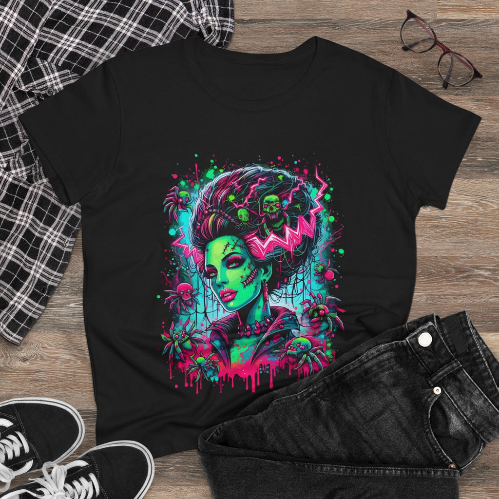 T-Shirt — Neon Bride of Frankenstein Art Tee (Spooky Gothic Halloween Shirt)